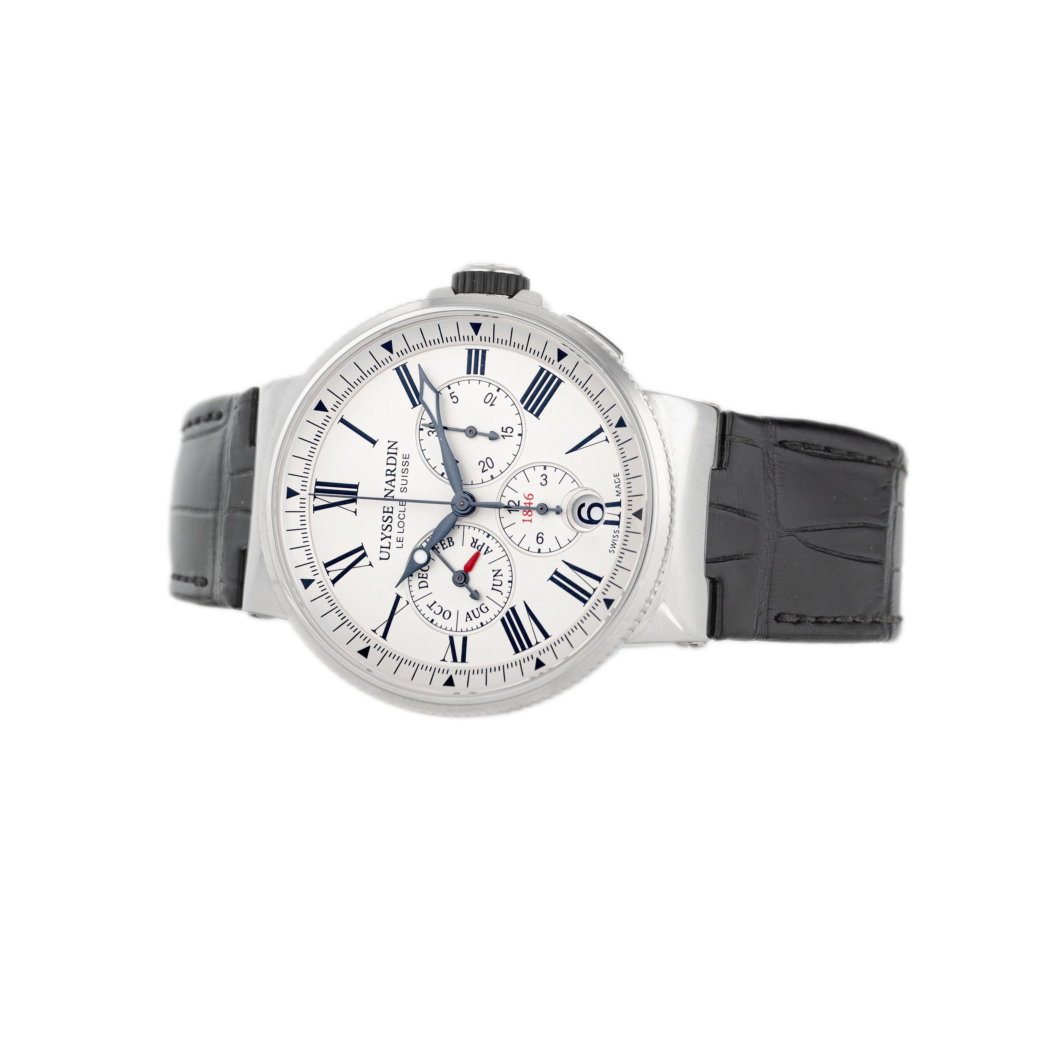 Ulysse Nardin Marine Chronograph Annual Calendar Stainless Steel White Dial 43mm 1533-150/40 Full Set