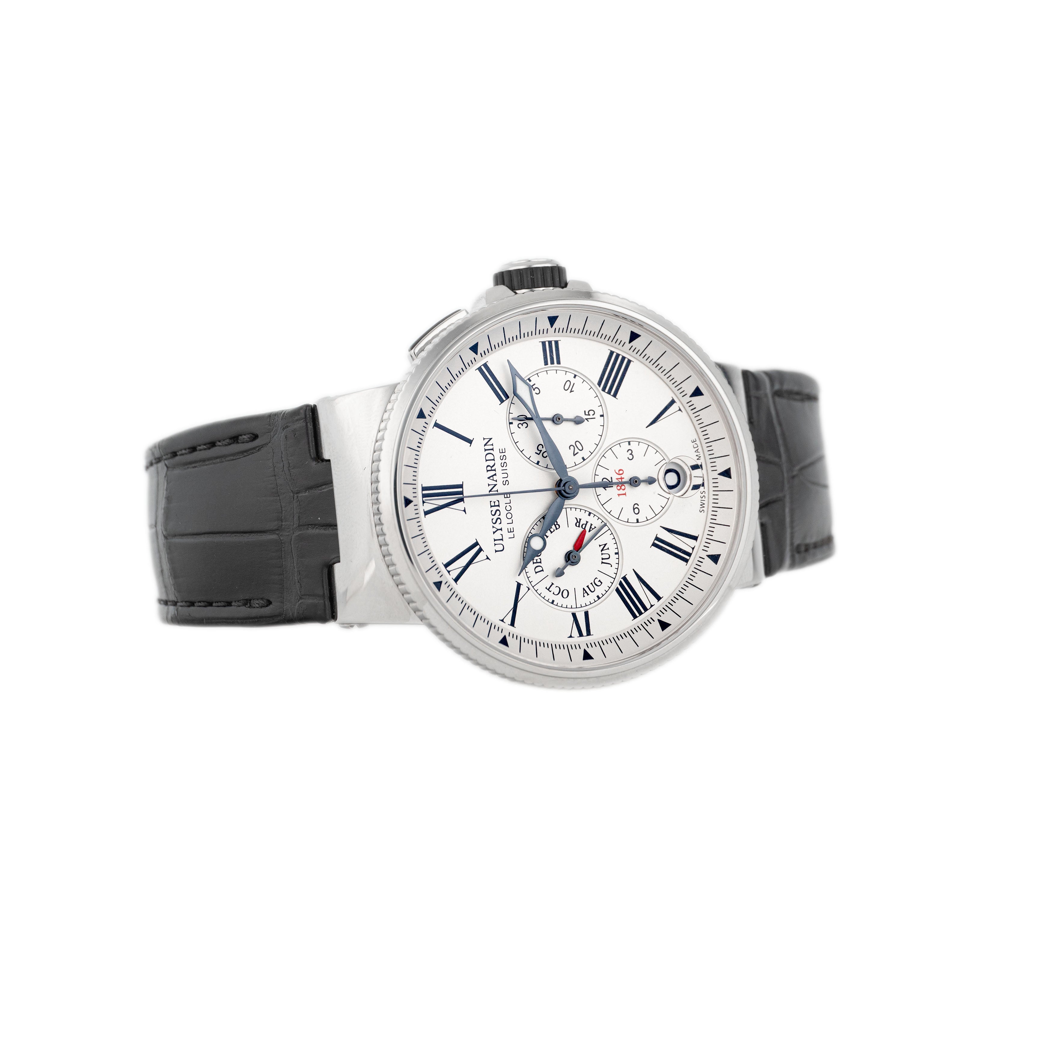 Ulysse Nardin Marine Chronograph Annual Calendar Stainless Steel White Dial 43mm 1533-150/40 Full Set