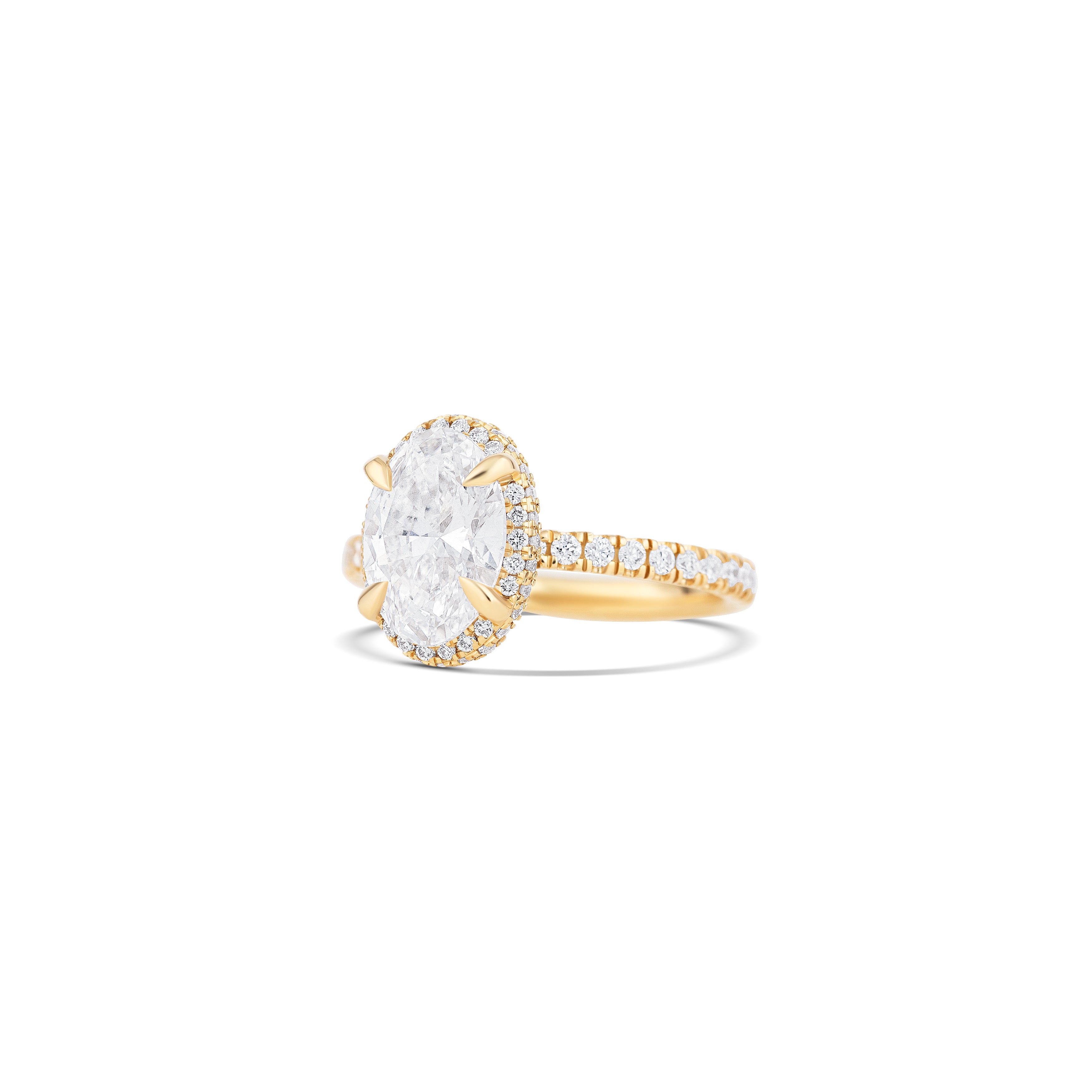 14K Yellow Gold Lab Grown Oval Diamond Pave Halo Engagement Ring