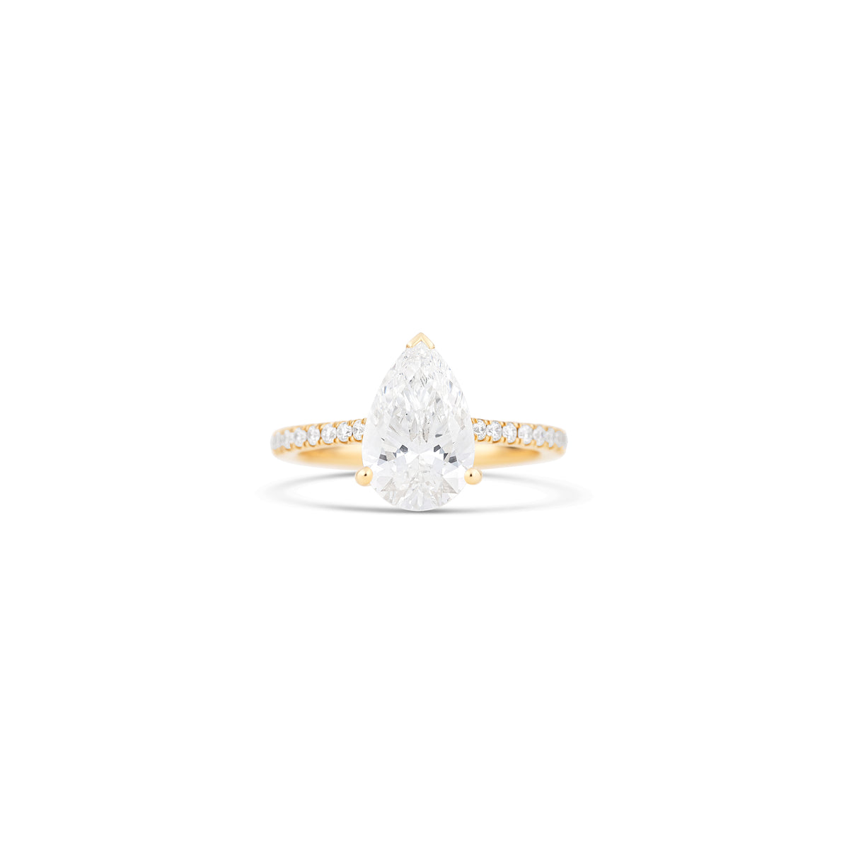 14K Yellow Gold Lab Grown Pear Diamond Pave Halo Engagement Ring ...