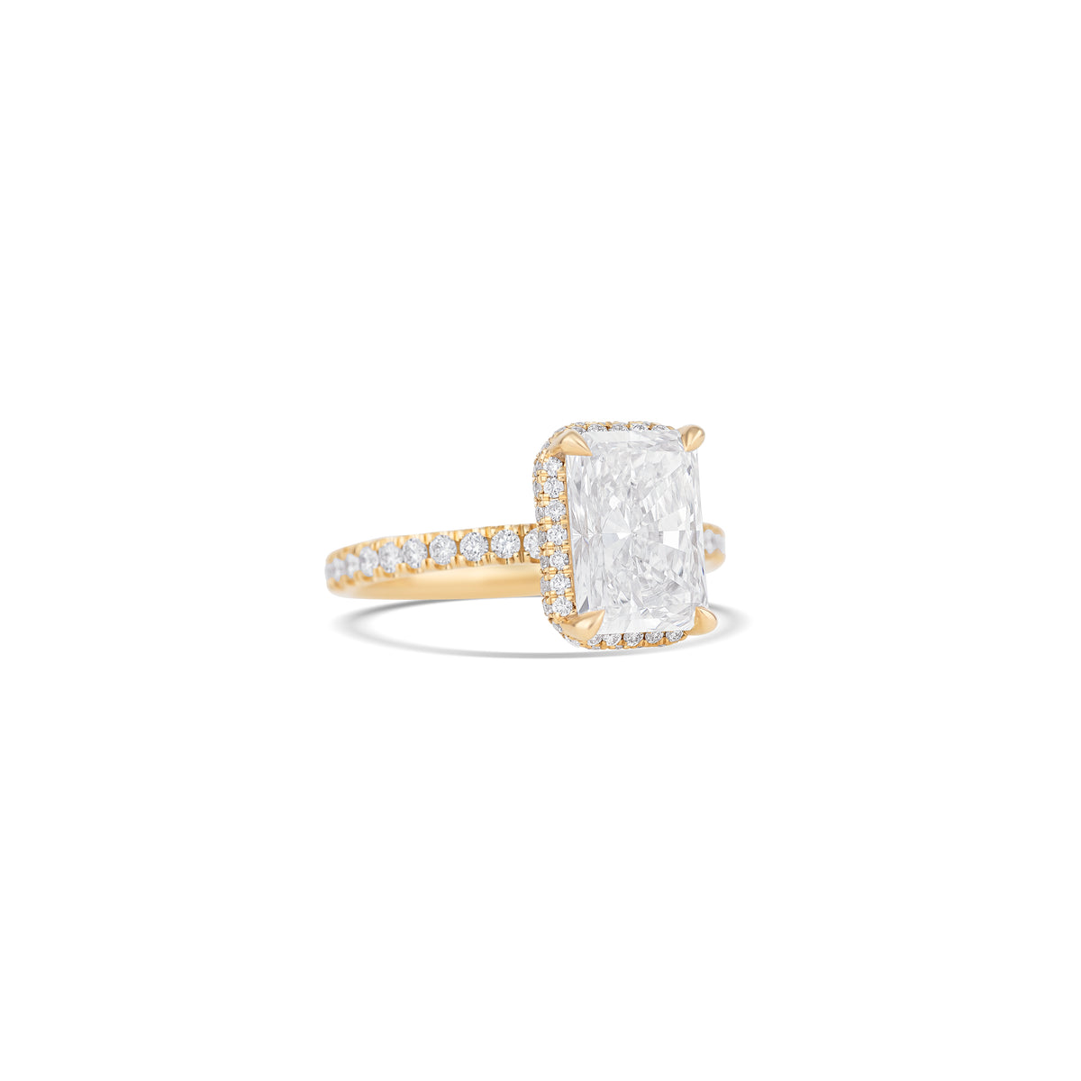 14K Yellow Gold Lab Grown Radiant Diamond Pave Halo Engagement Ring