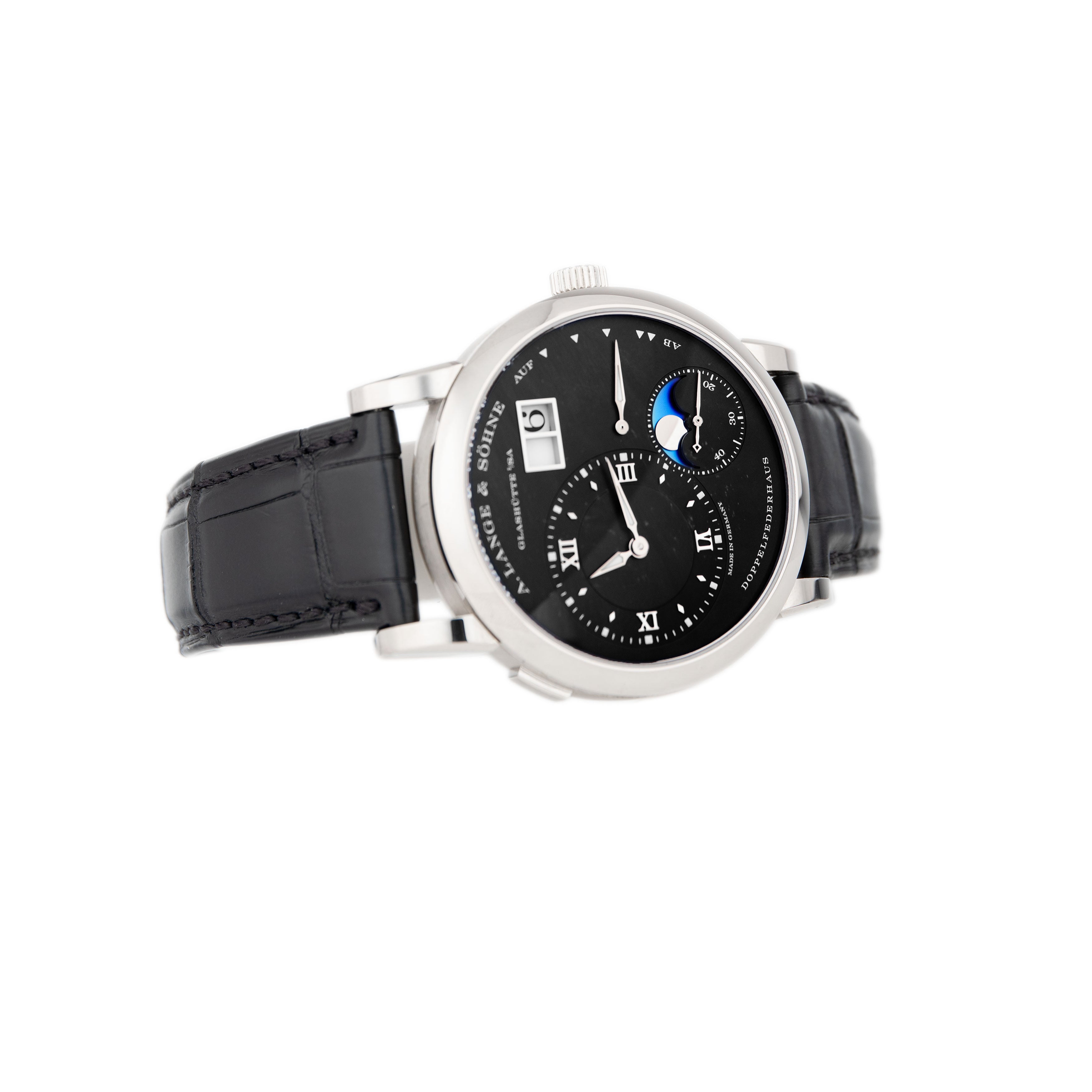 A. Lange & Sohne Lange 1 Moonphase White Gold Black Dial 38.5mm 192.029 Full Set