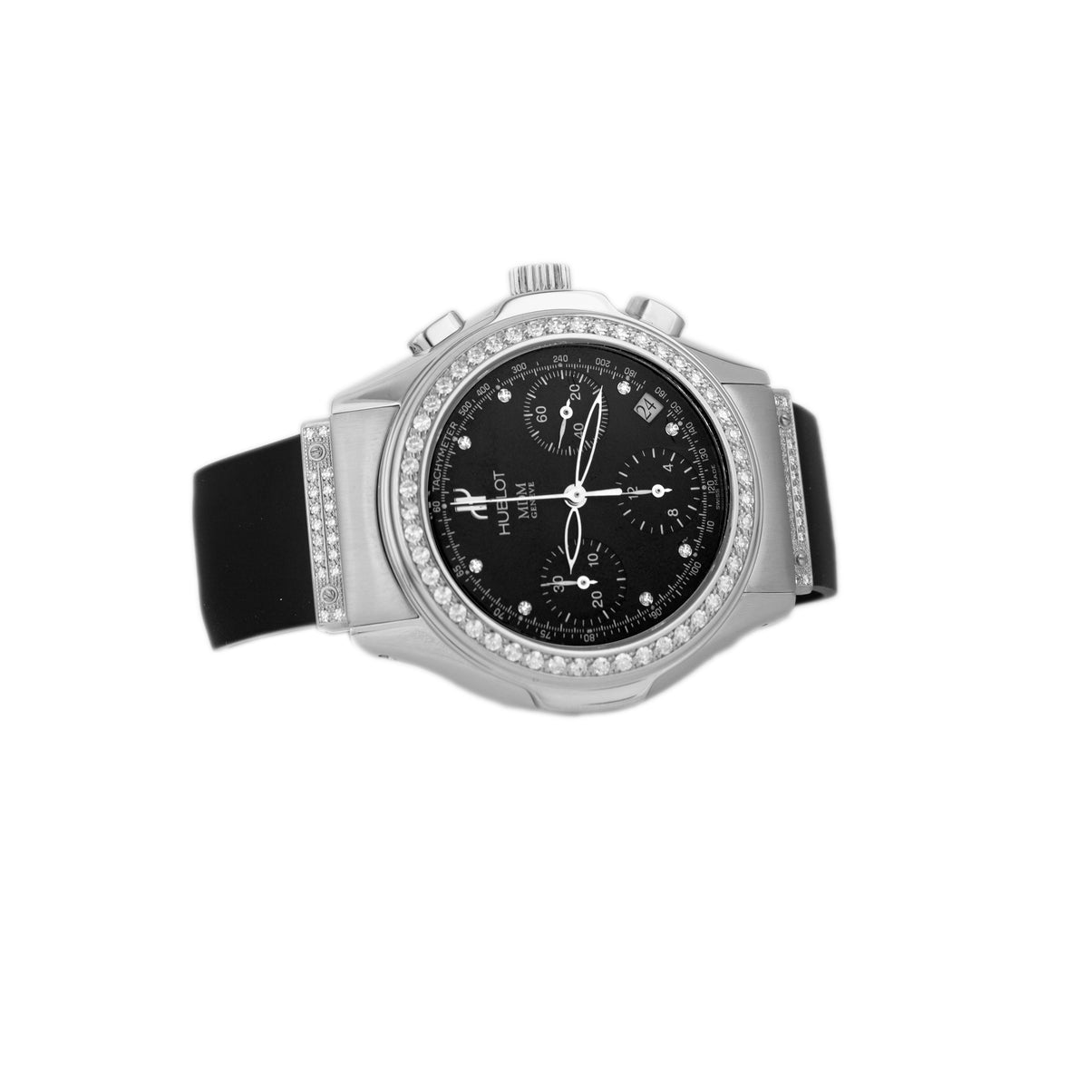 Hublot Elegant Chronograph Stainless Steel Black Dial Diamond Bezel 40mm 1810.1.054