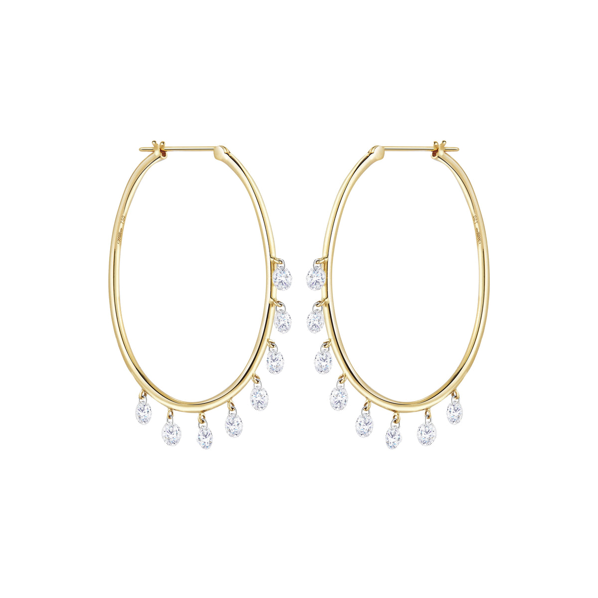 18k Yellow Gold Pierced Diamond Hoop Earrings