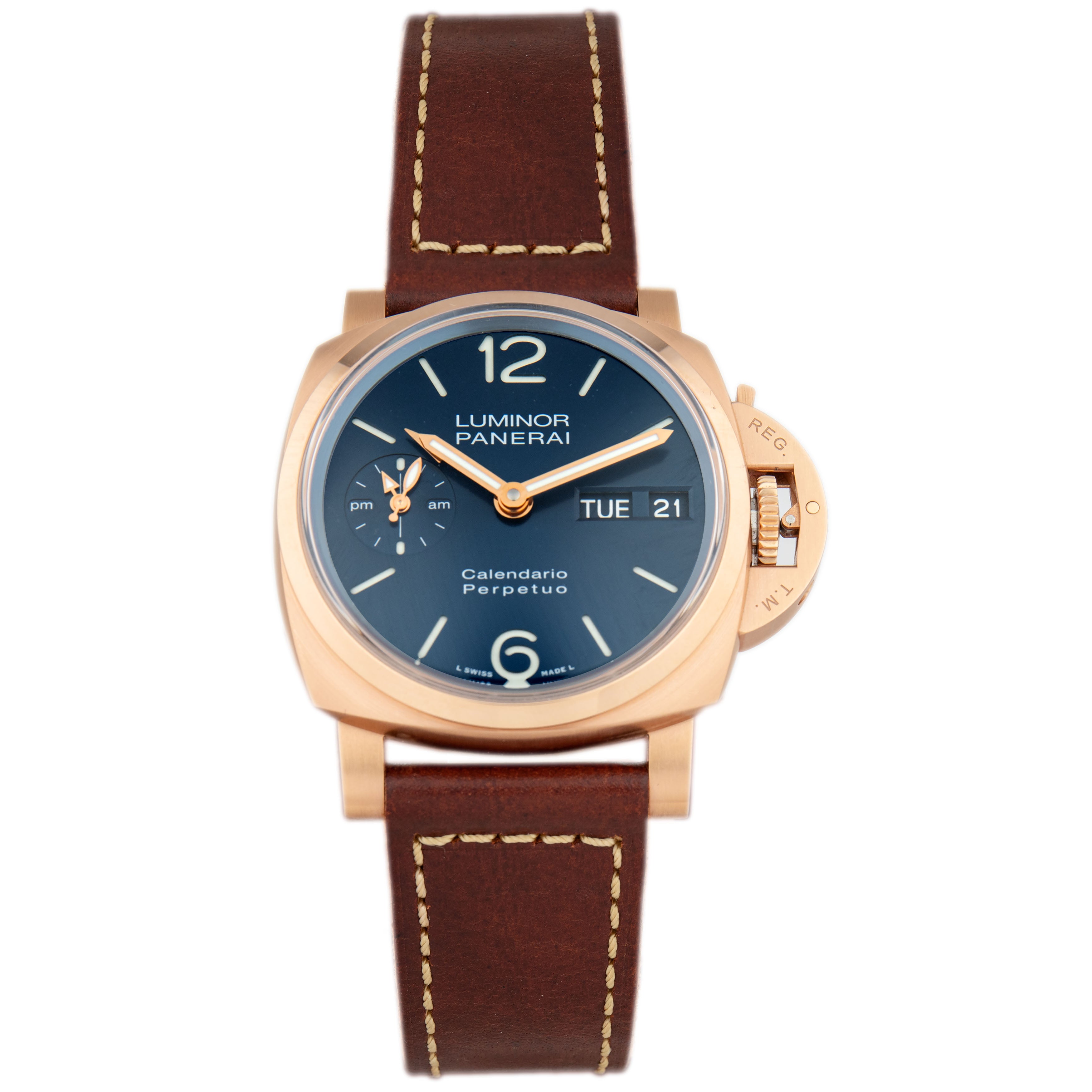 Panerai Luminor Perpetual Calendar GMT Goldtech Rose Gold Blue 44mm PAM00742 Full Set