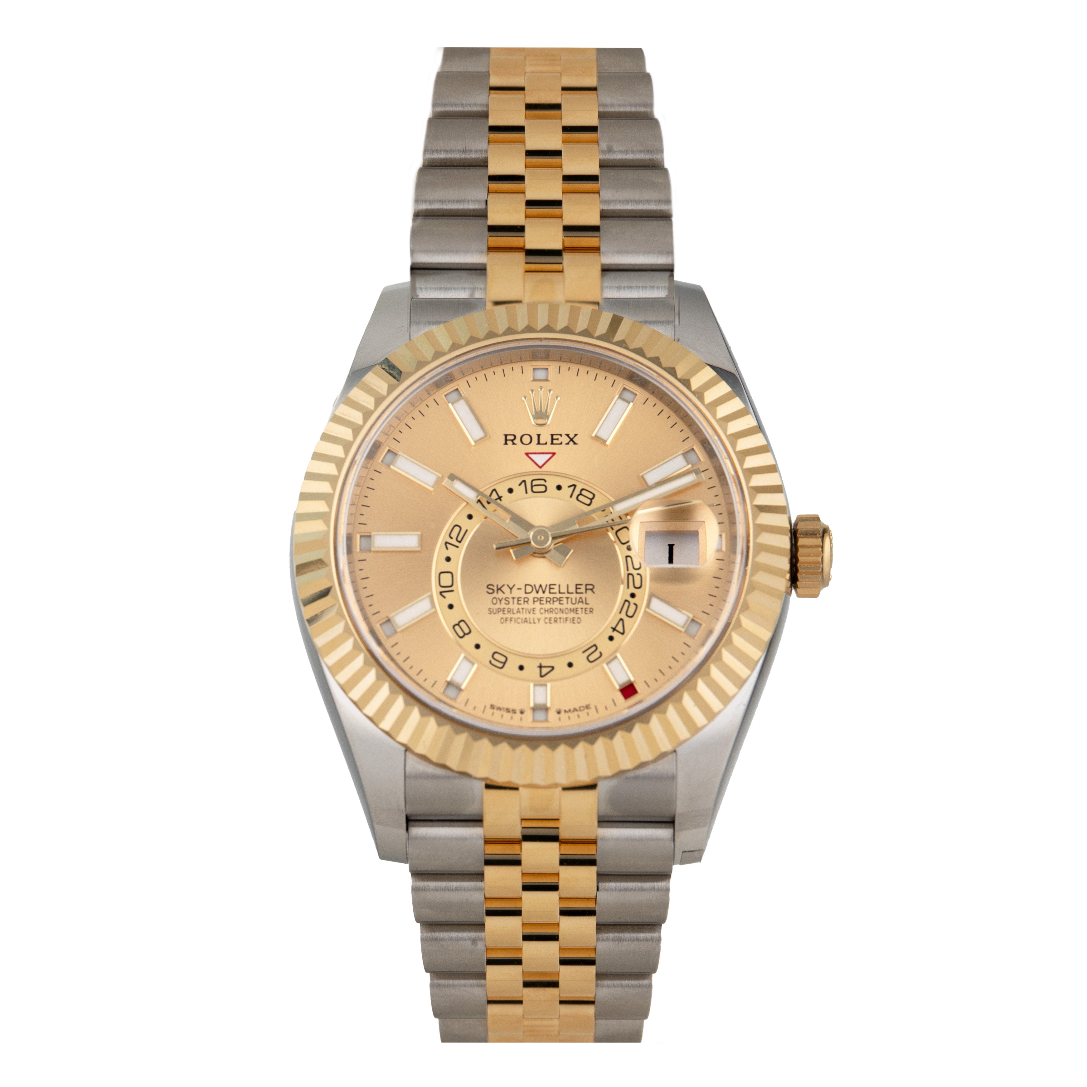 Rolex Sky-Dweller Stainless Steel & Yellow Gold Champagne Dial Jubilee 42mm 336933 Full Set