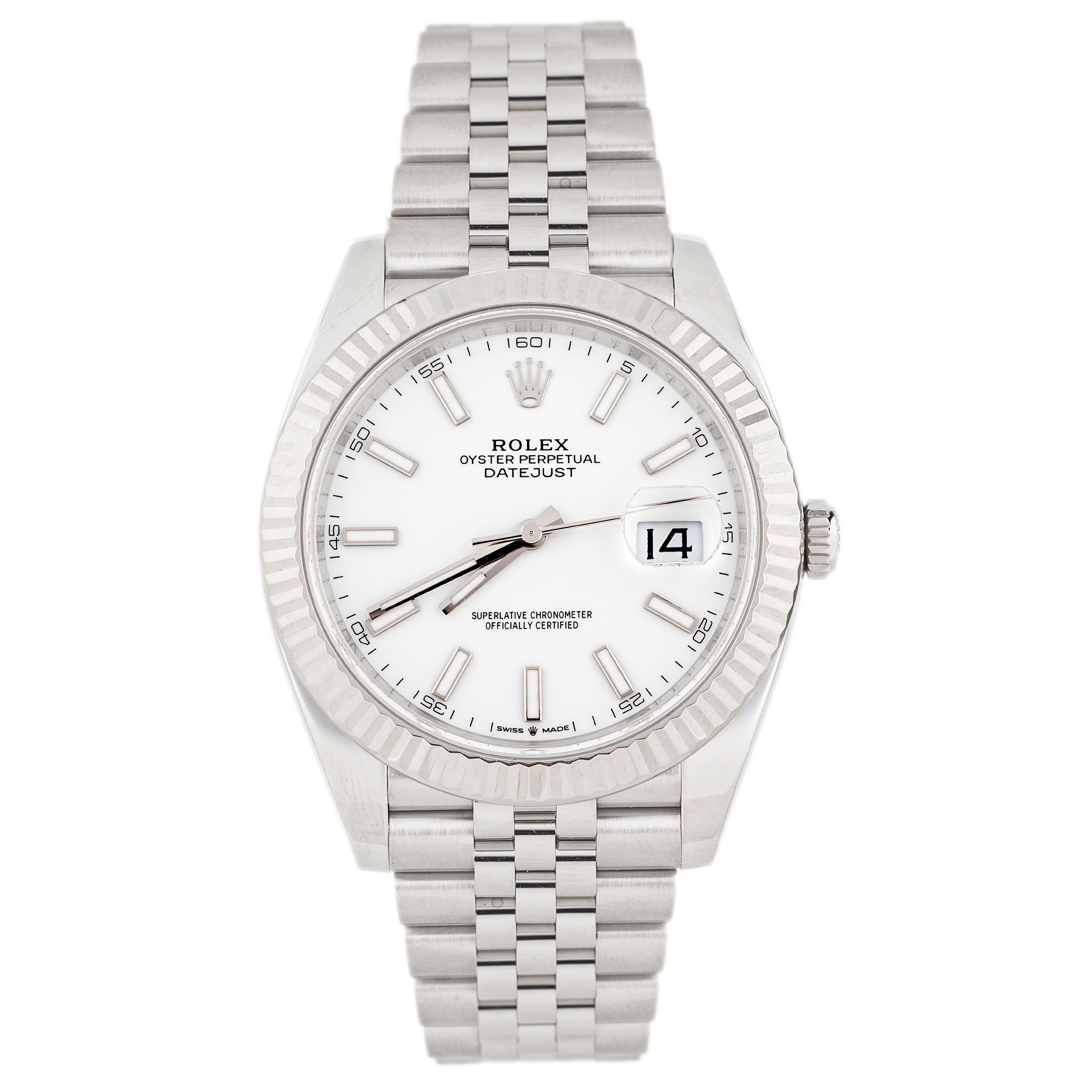 Rolex Datejust 41 Stainless Steel White Dial 41mm Fluted Jubilee 126334 Full Set