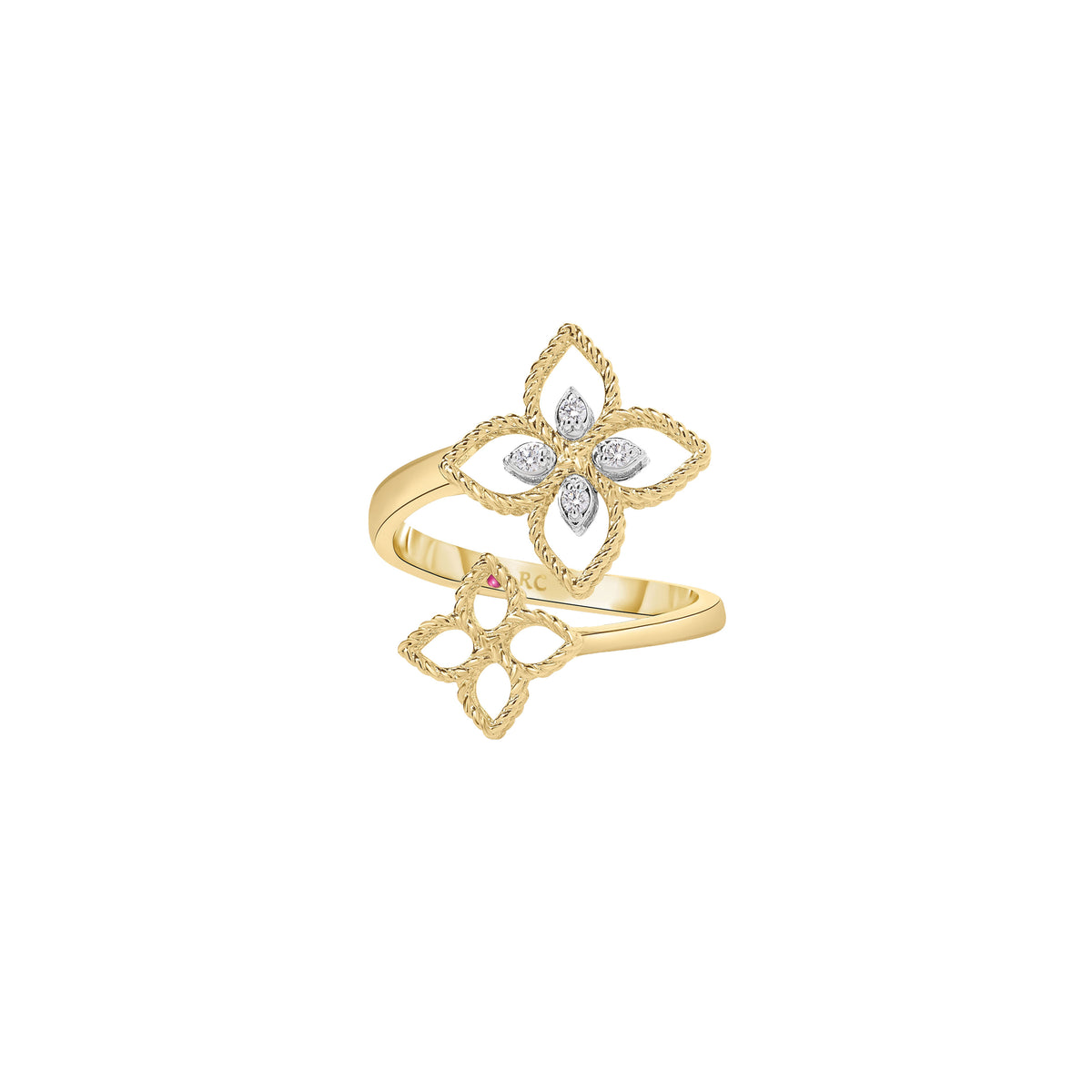 Roberto Coin 18k Yellow and White Gold Princess Flower Open Frame Diamond Bypass Ring