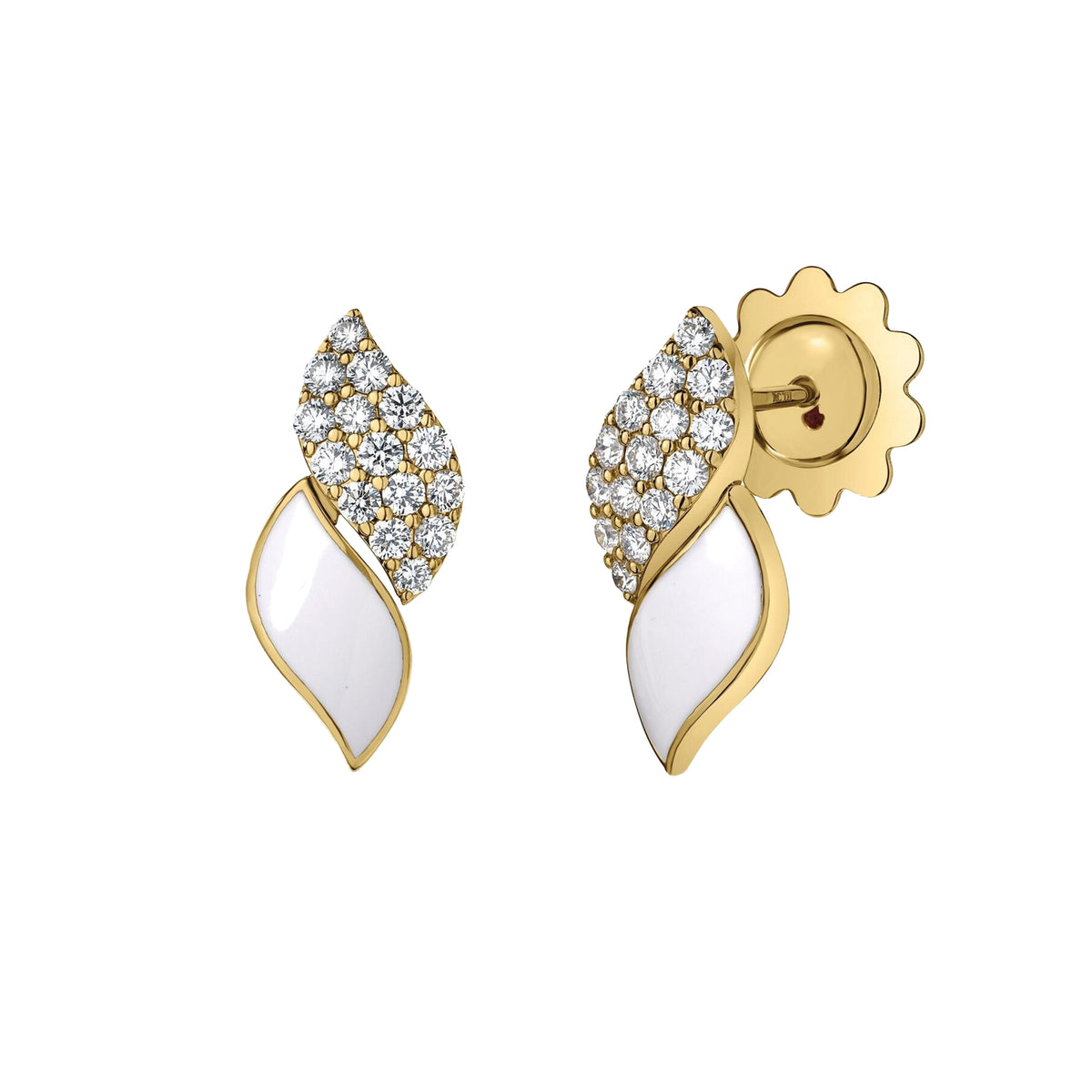 Roberto Coin 18k Yellow Gold San Marco Diamond and White Enamel Small Stud Earrings