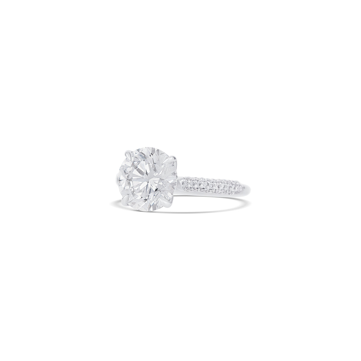 14K White Gold Round Diamond Three-Row Pave Engagement Ring