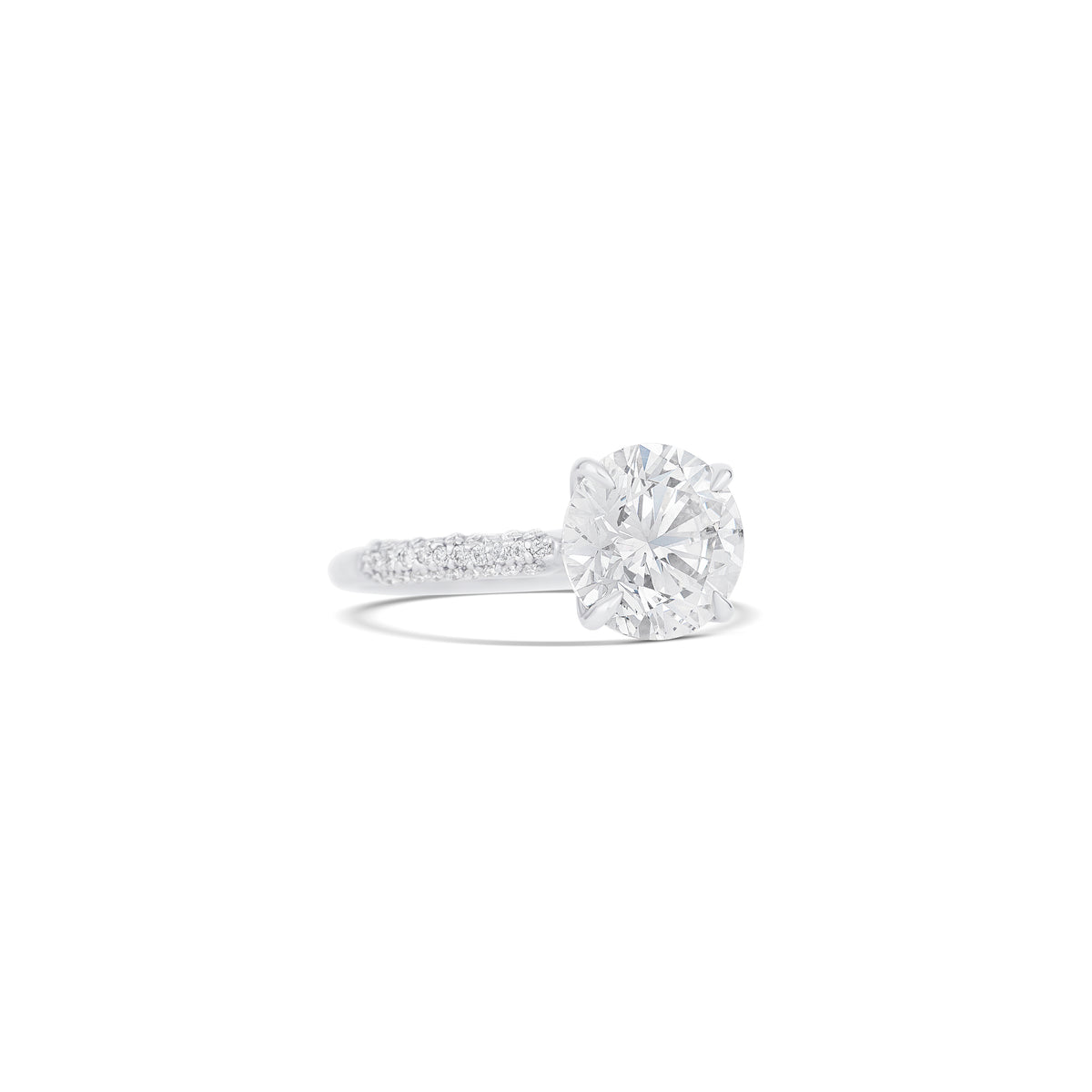14K White Gold Round Diamond Three-Row Pave Engagement Ring