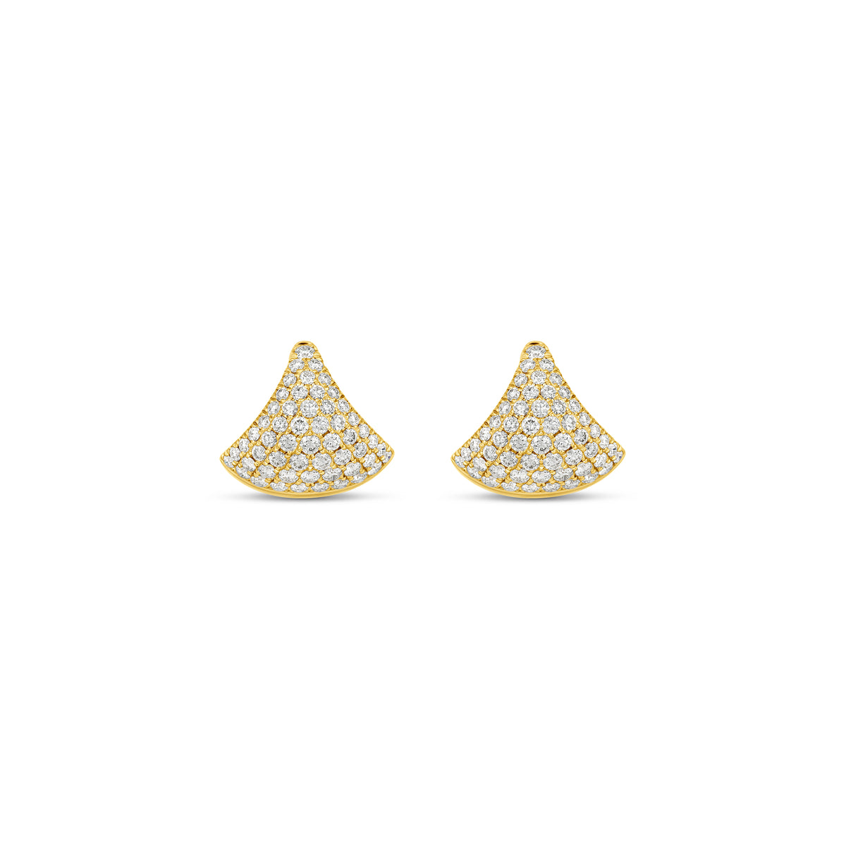 18k Yellow Gold Pave Diamond Fan Huggie Hoop Earrings