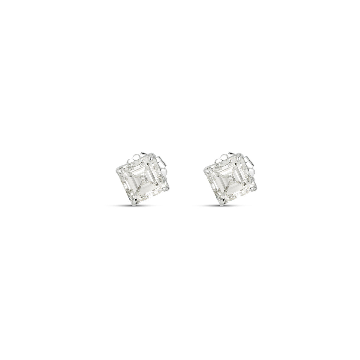 14k White Gold Asscher Diamond Stud Earrings