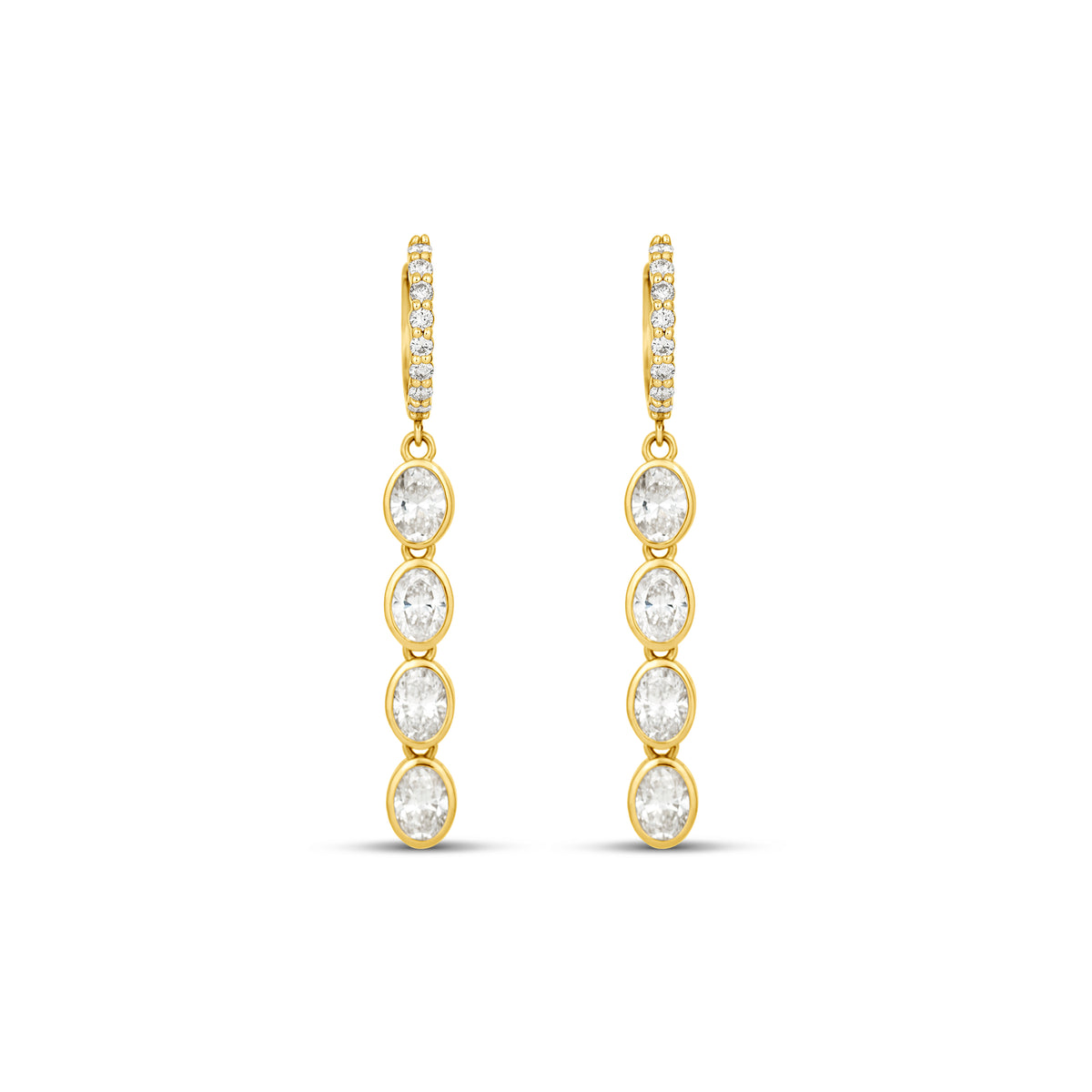14k Yellow Gold Oval Diamond Pave Huggie Drop Earrings