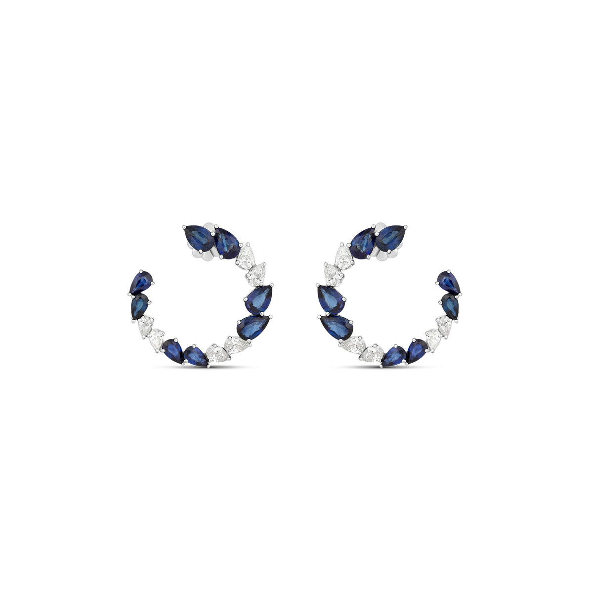 18k White Gold Pear Sapphire and Diamond Front Facing Hoop Earrings