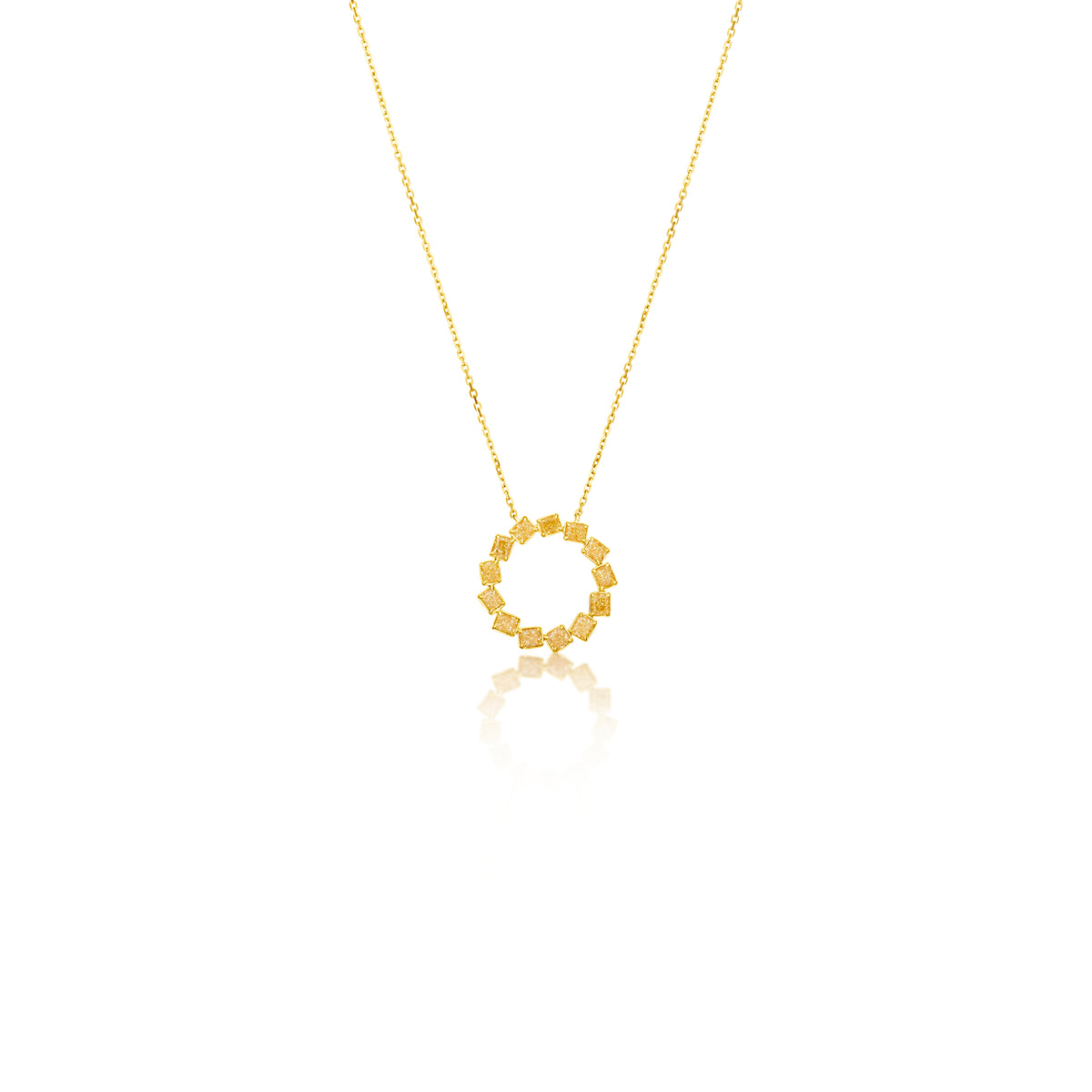 18k Yellow Gold Radiant Diamond Open Circle Necklace