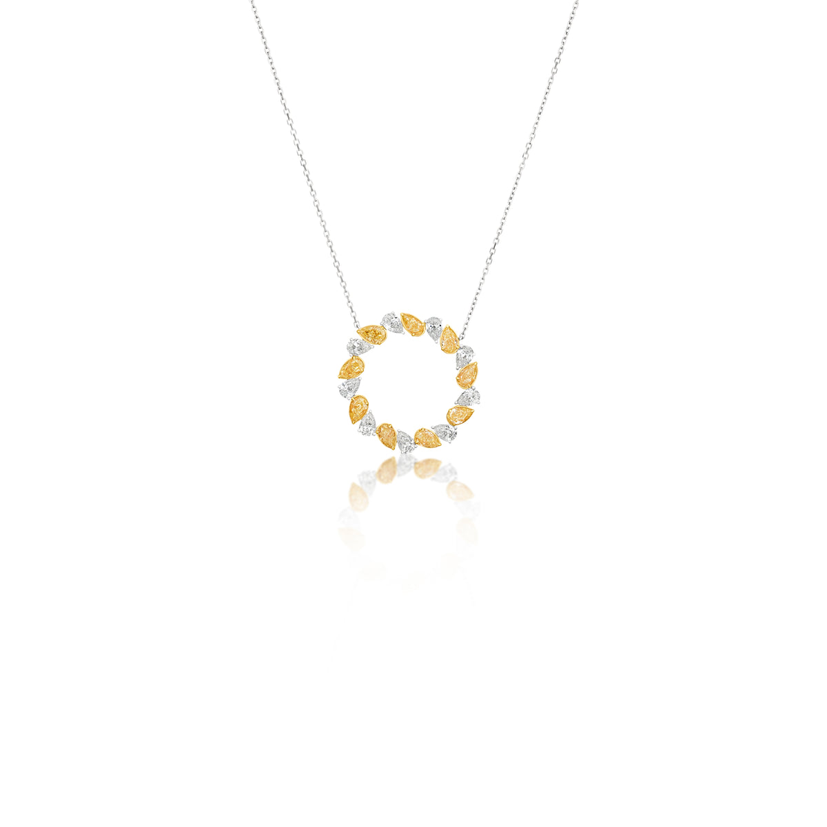 18k White and Yellow Gold Pear Diamond Open Circle Necklace