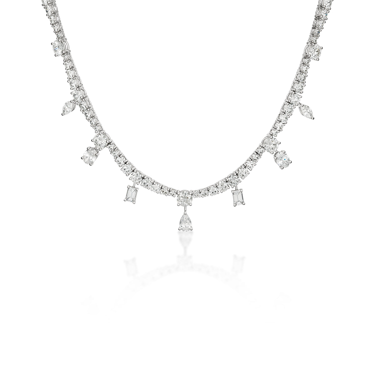 18k White Gold Multi-Shape Diamond Drop Line Necklace