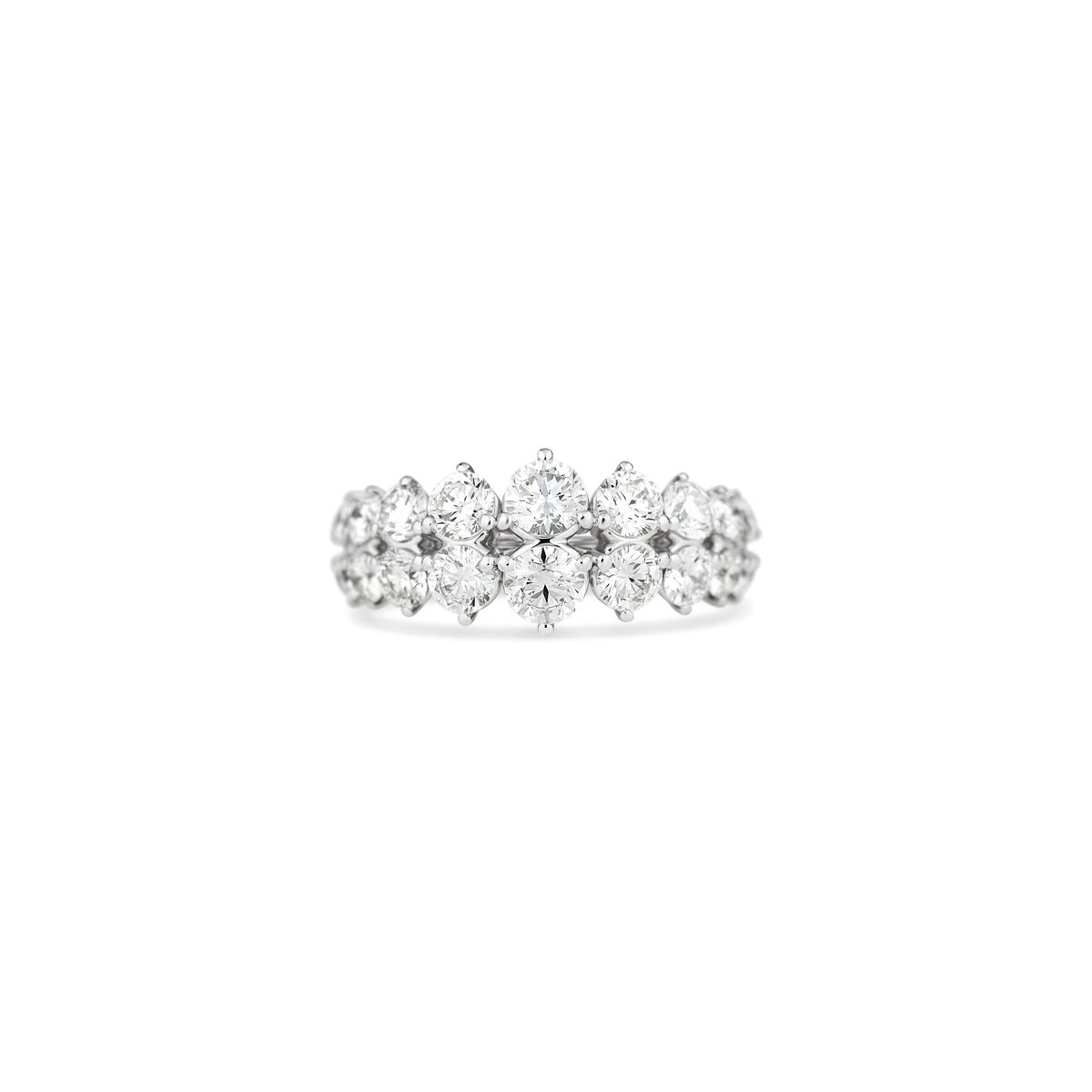 18k White Gold Two-Row Graduated Diamond Ring