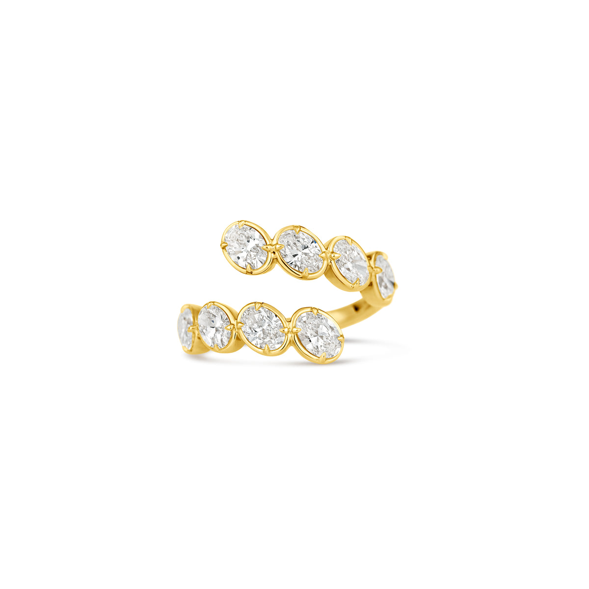 18k Yellow Gold Two-Row Oval Diamond Open Wrap Ring