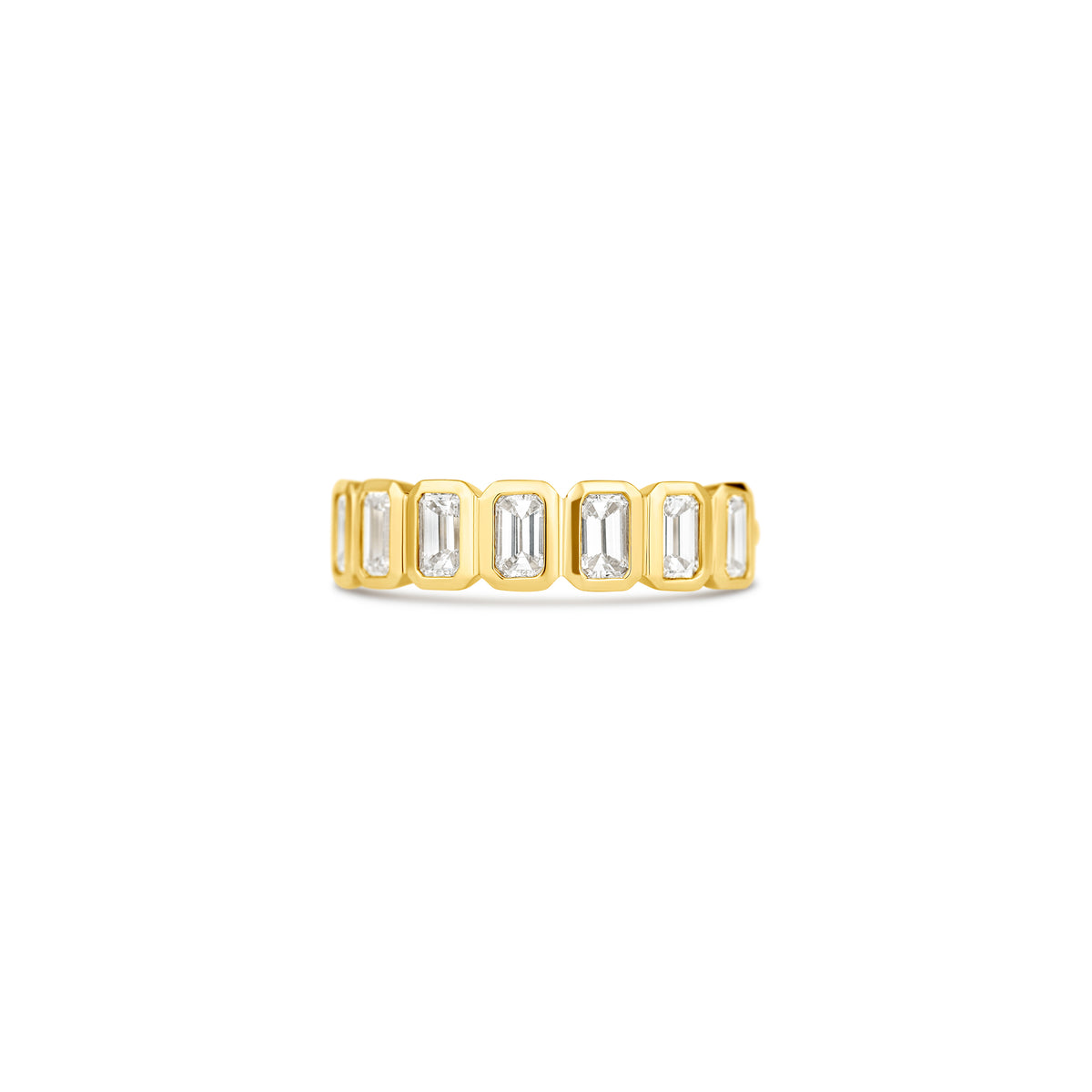 18k Yellow Gold Emerald Diamond Bezel Wedding Band 1.27cttw