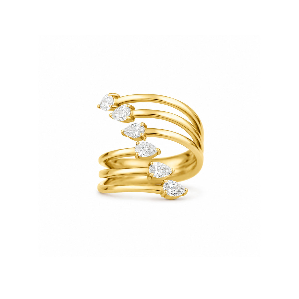 18k Yellow Gold Six-Row Pear Diamond Open Wrap Ring