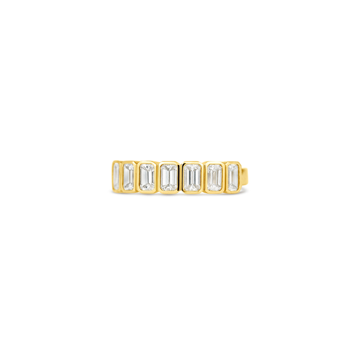 18k Yellow Gold Emerald Diamond Bezel Wedding Band 1.22cttw