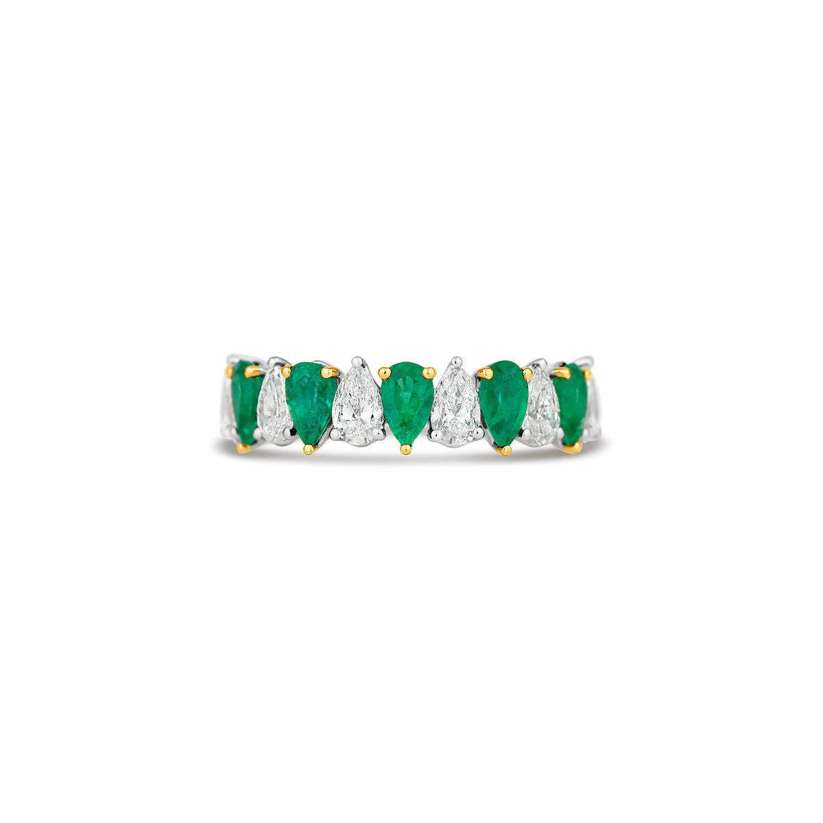 18k White and Yellow Gold Pear Diamond and Emerald Band