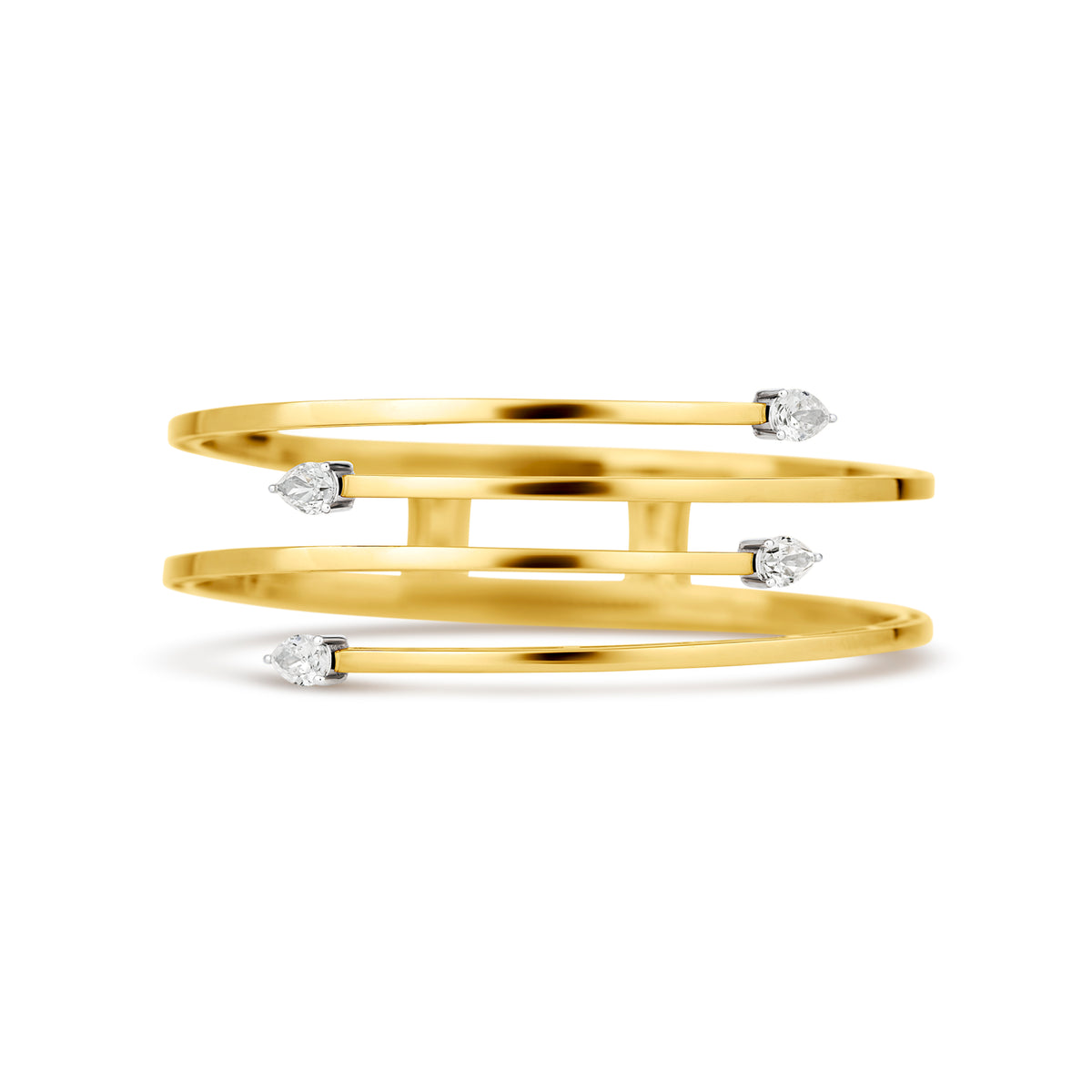 18k Yellow Gold Four-Row Pear Diamond Bangle
