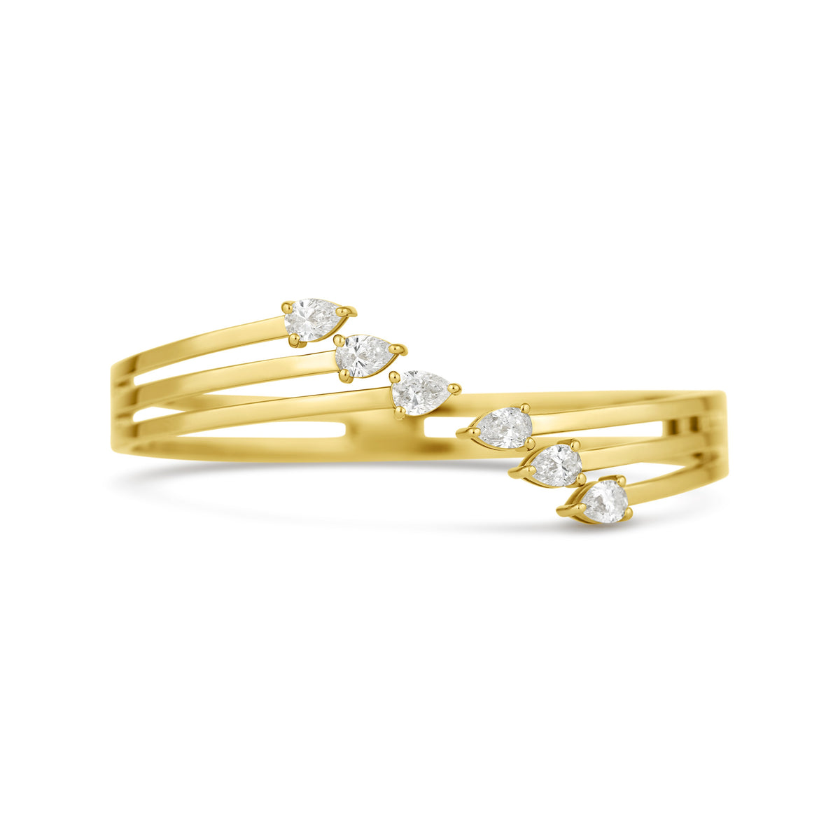 18k Yellow Gold Six-Row Pear Diamond Cuff Bracelet