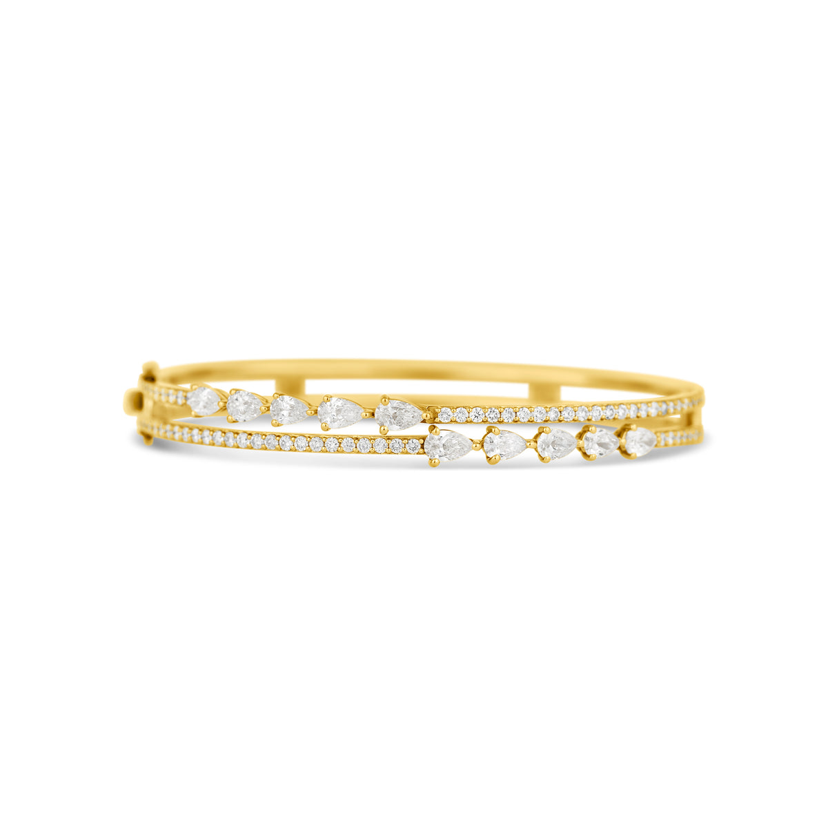 18k Yellow Gold Two-Row Pear and Pave Diamond Bangle