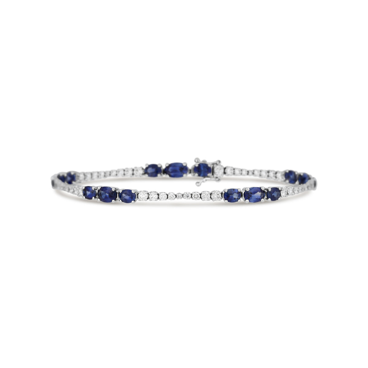 18k White Gold Diamond and Oval Blue Sapphire Bracelet