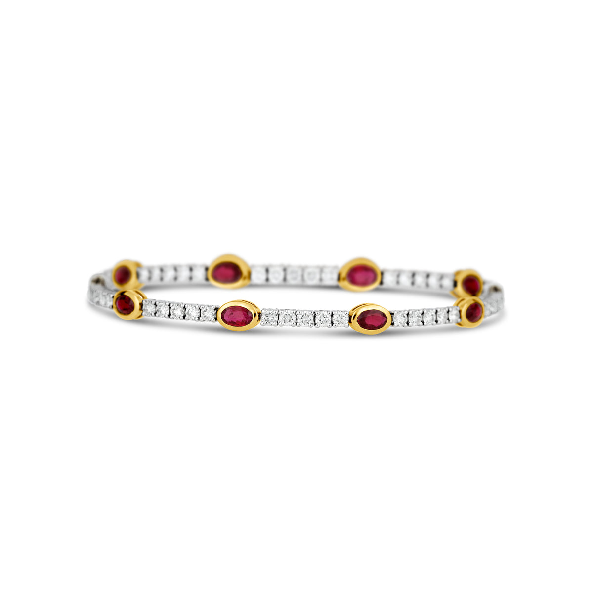 18k White and Yellow Gold Diamond and Oval Ruby Station Bracelet