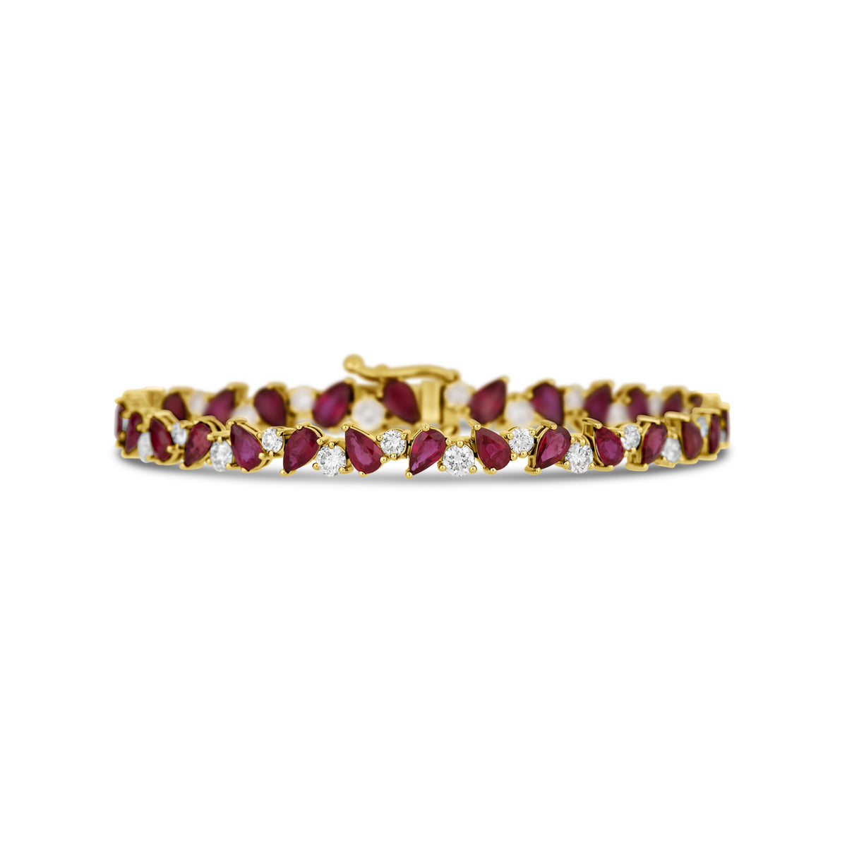 18k Yellow Gold Diamond and Pear Ruby Bracelet