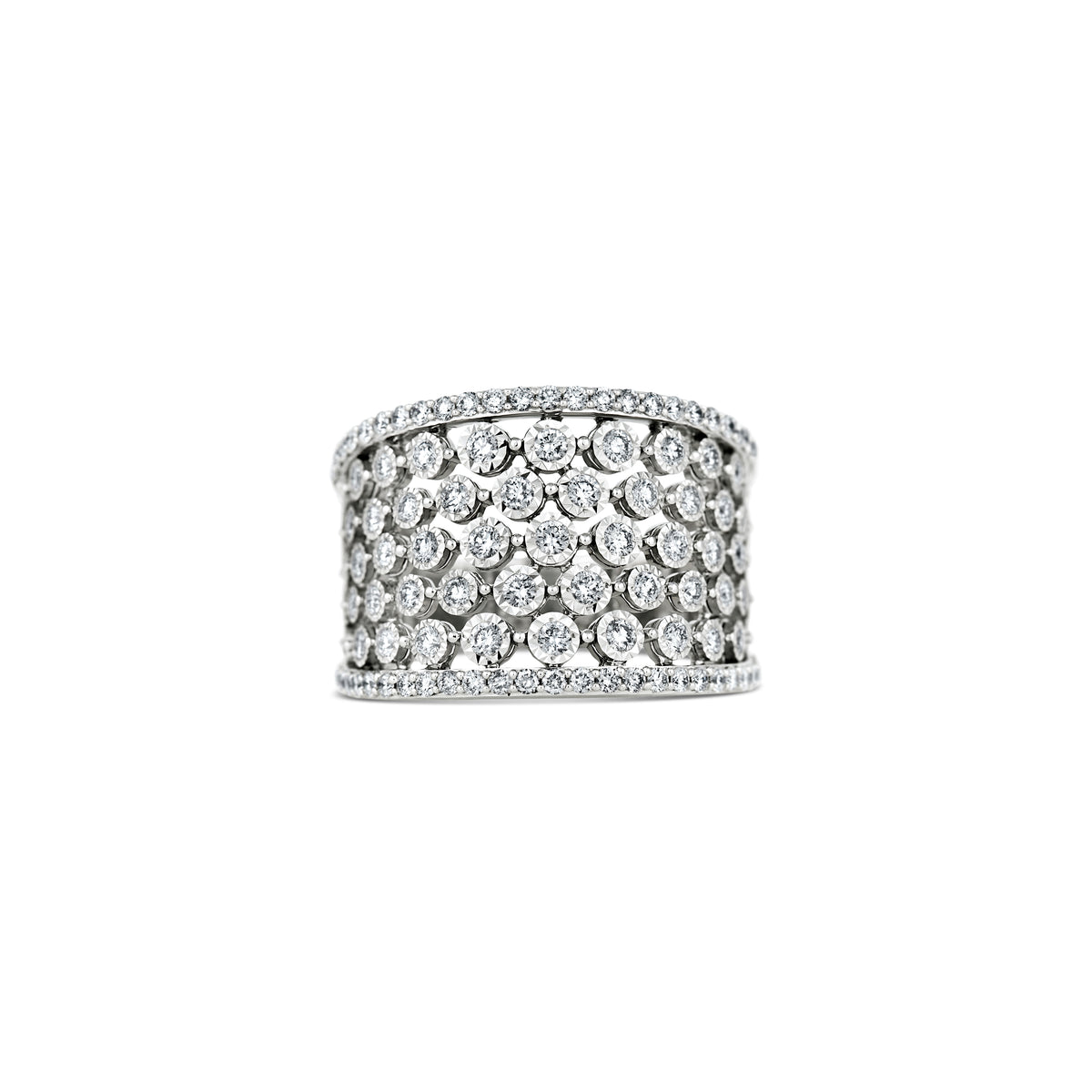 14k White Gold Multi-Row Diamond Ring