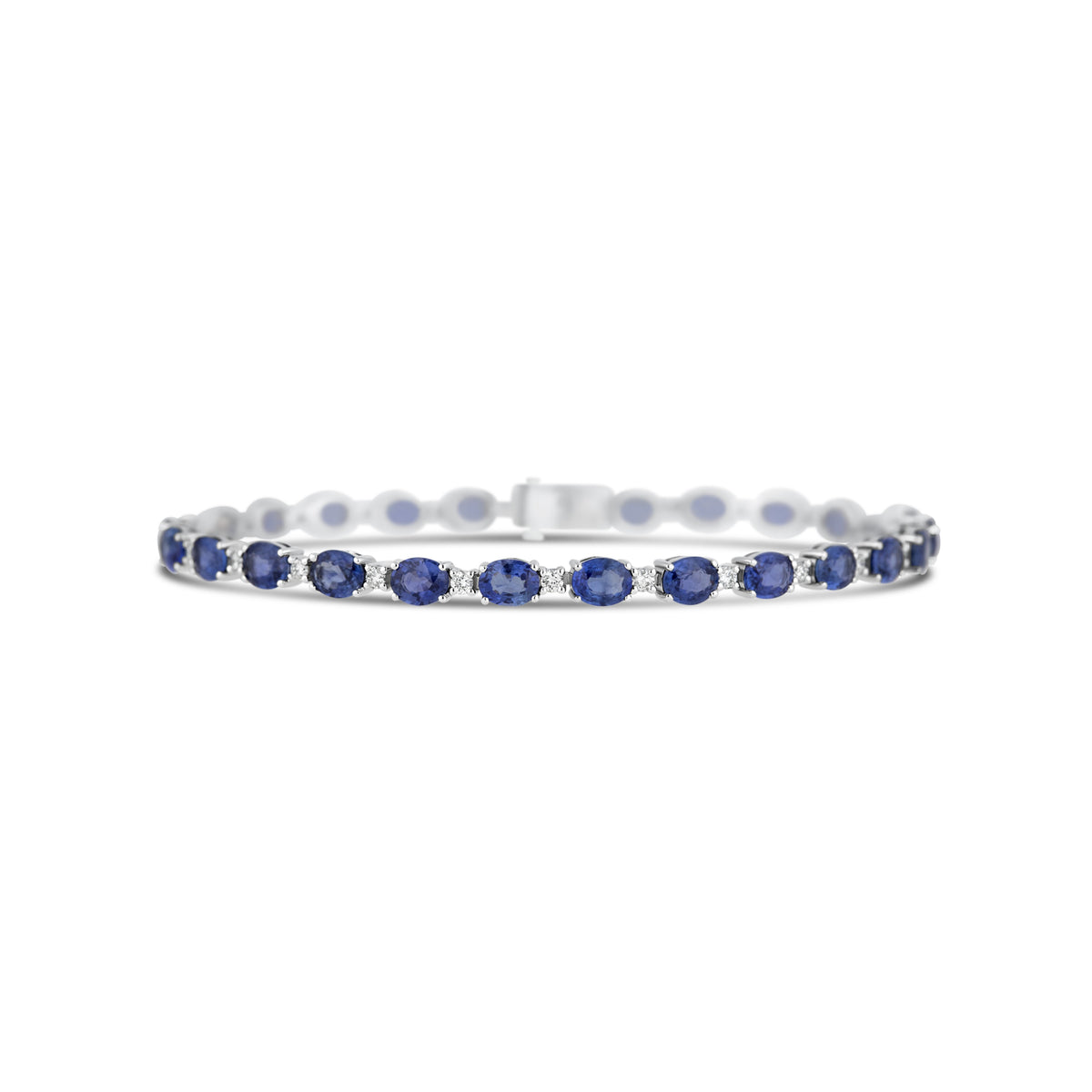 18k White Gold Oval Sapphire and Round Diamond Alternating Bracelet