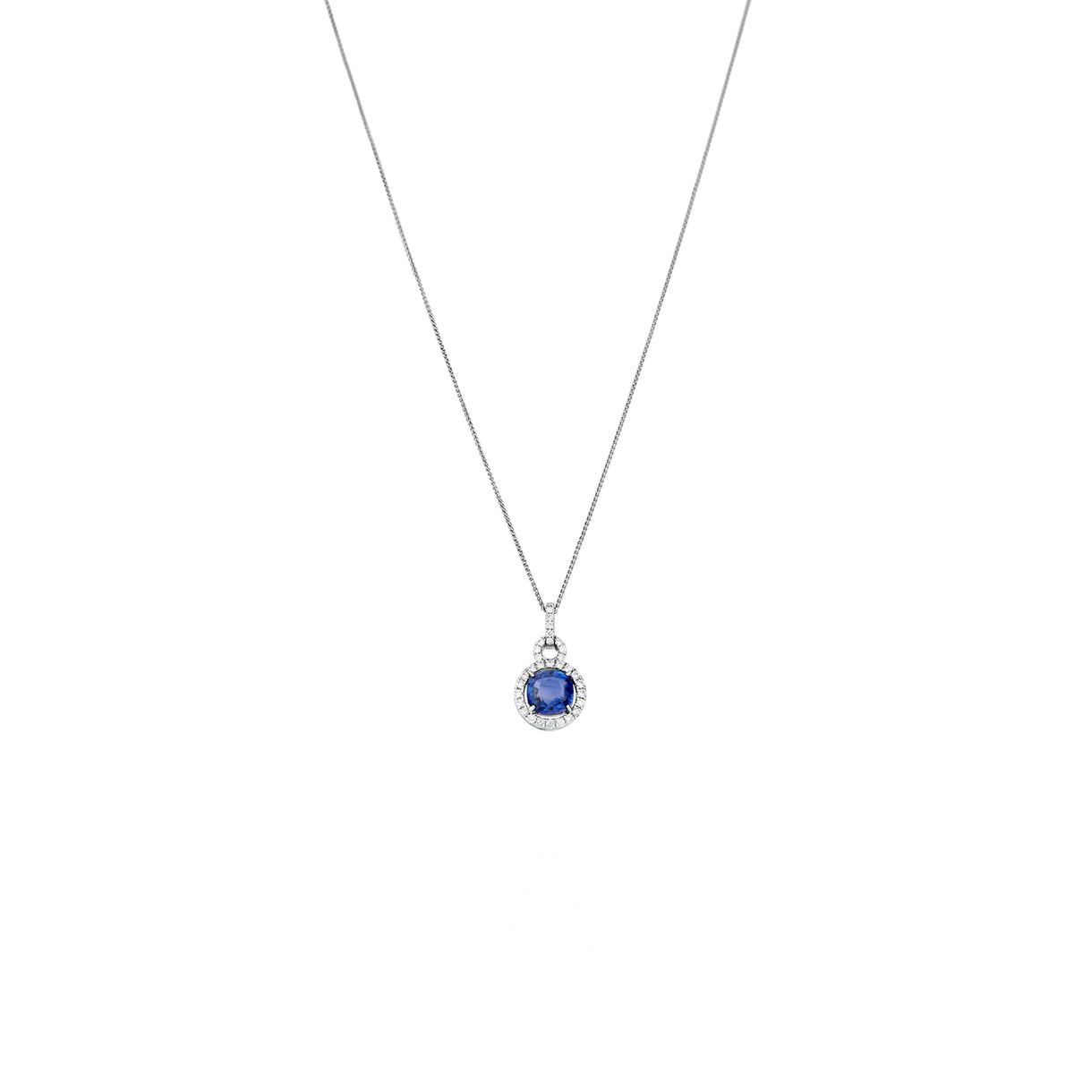 18k White Gold 2.53ct Round Sapphire and Diamond Pendant with Chain