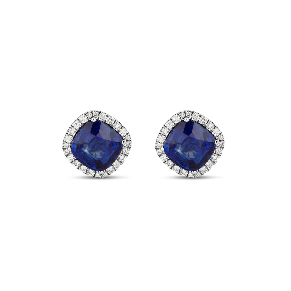 18k White Gold Cushion Sapphire Diamond Halo Earrings