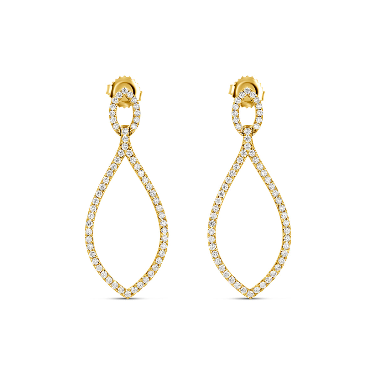 14k Yellow Gold Diamond Open Frame Dangle Earrings