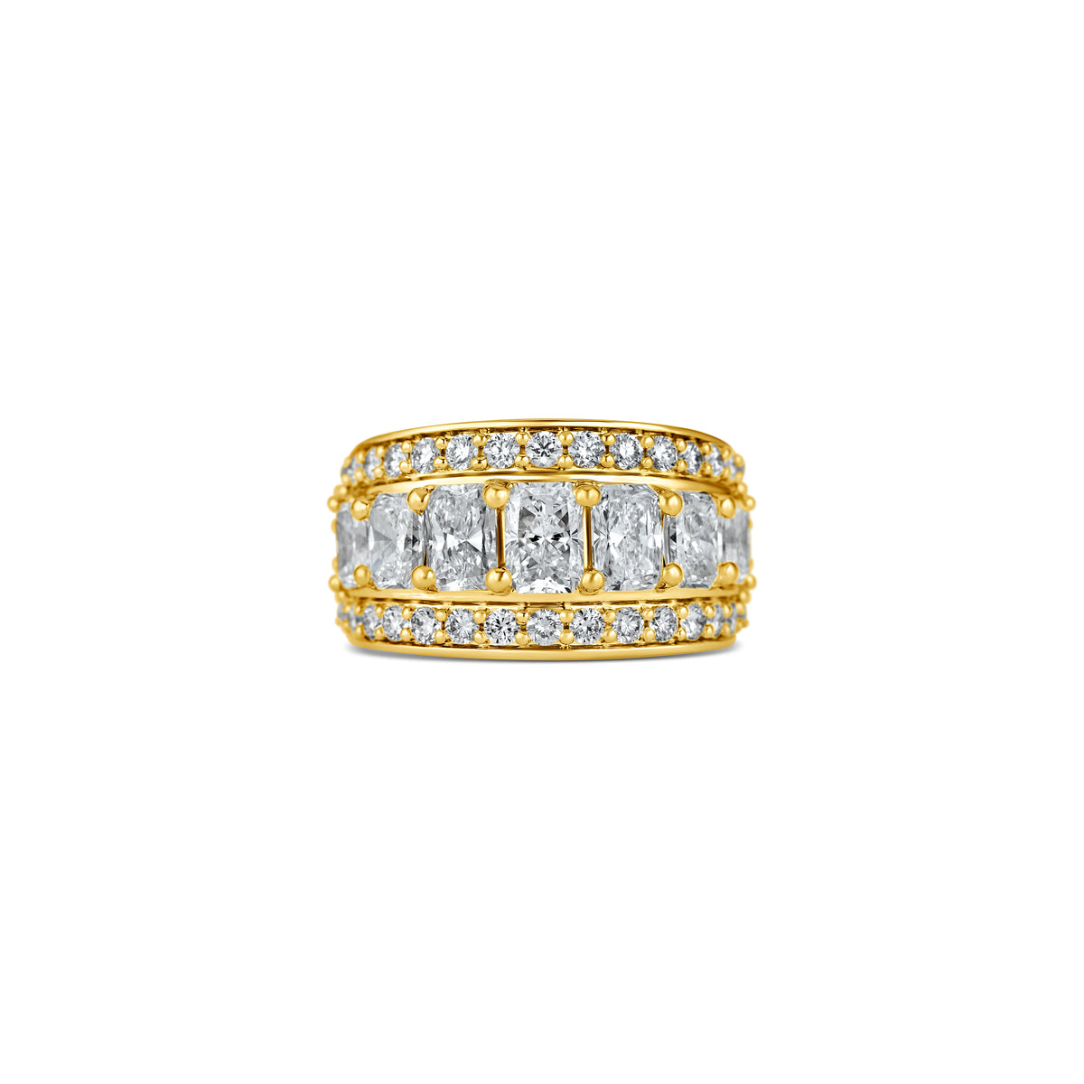 14k Yellow Gold Lab Grown Radiant and Round Diamond Border Band