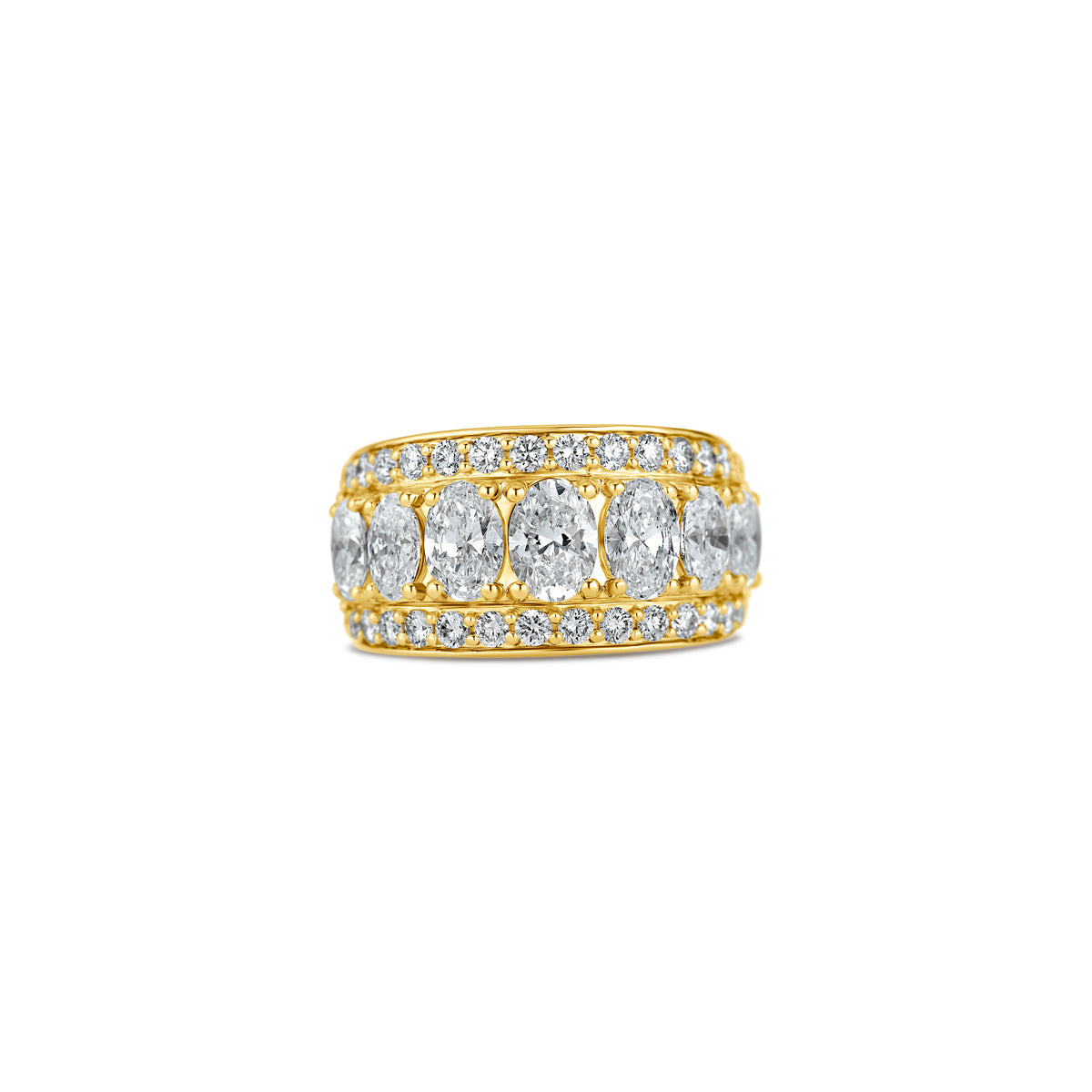 14k Yellow Gold Lab Grown Oval and Round Diamond Border Band