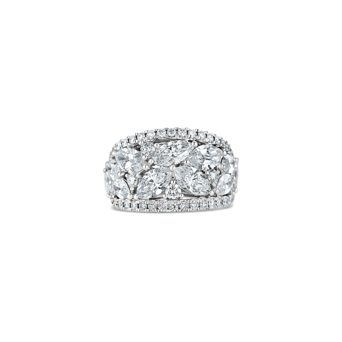 14k White Gold Lab Grown Marquise and Round Diamond Cluster Band