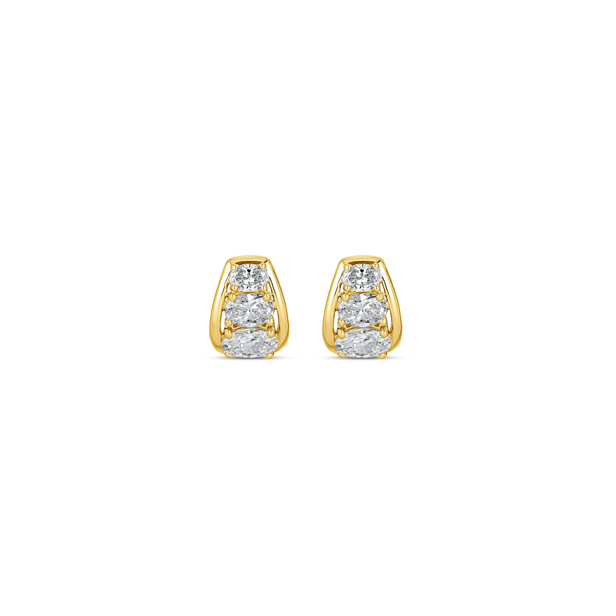 14k Yellow Gold Lab Grown Oval Diamond East-West Huggie Hoop Earrings