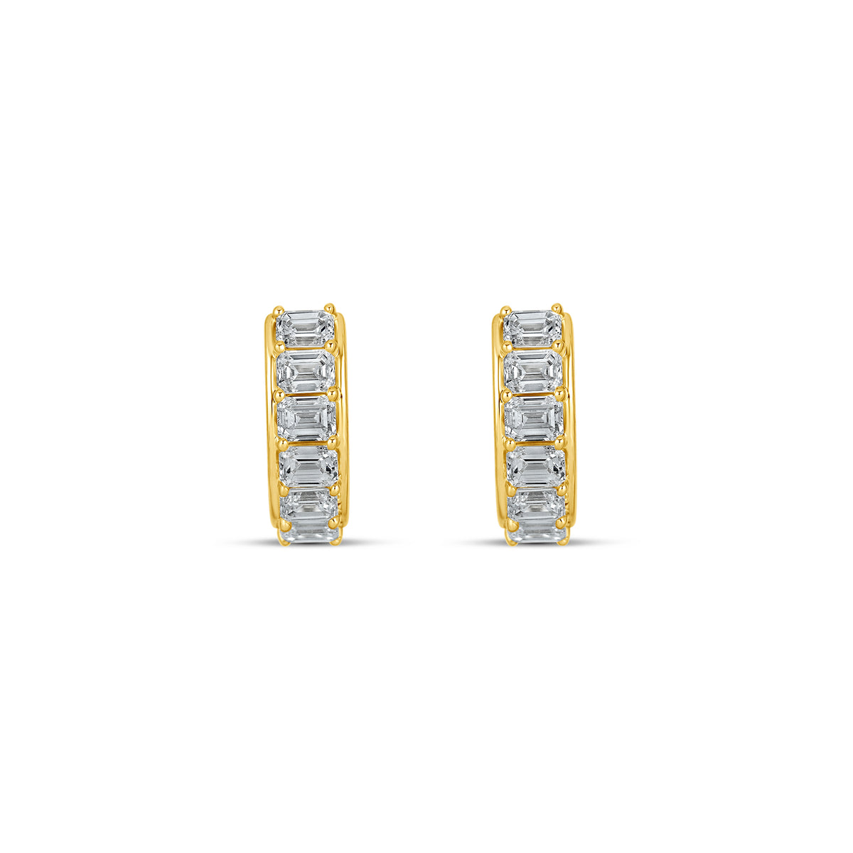 14k Yellow Gold Lab Grown Emerald Diamond East-West Hoop Earrings