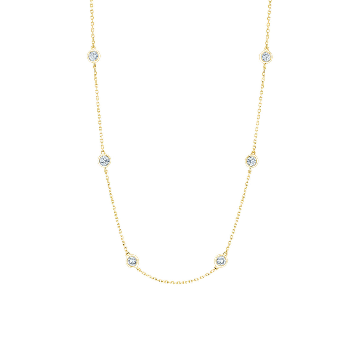 18k Yellow Gold Round Diamond By the Yard Bezel Set Necklace
