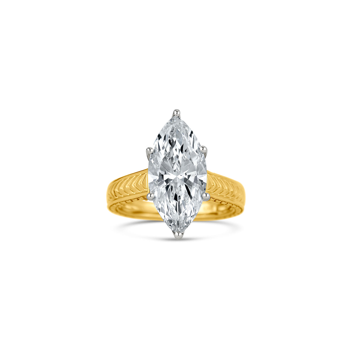 14k Yellow/White Gold Lab Grown 5.03ct Marquise Diamond Engraved Engagement Ring