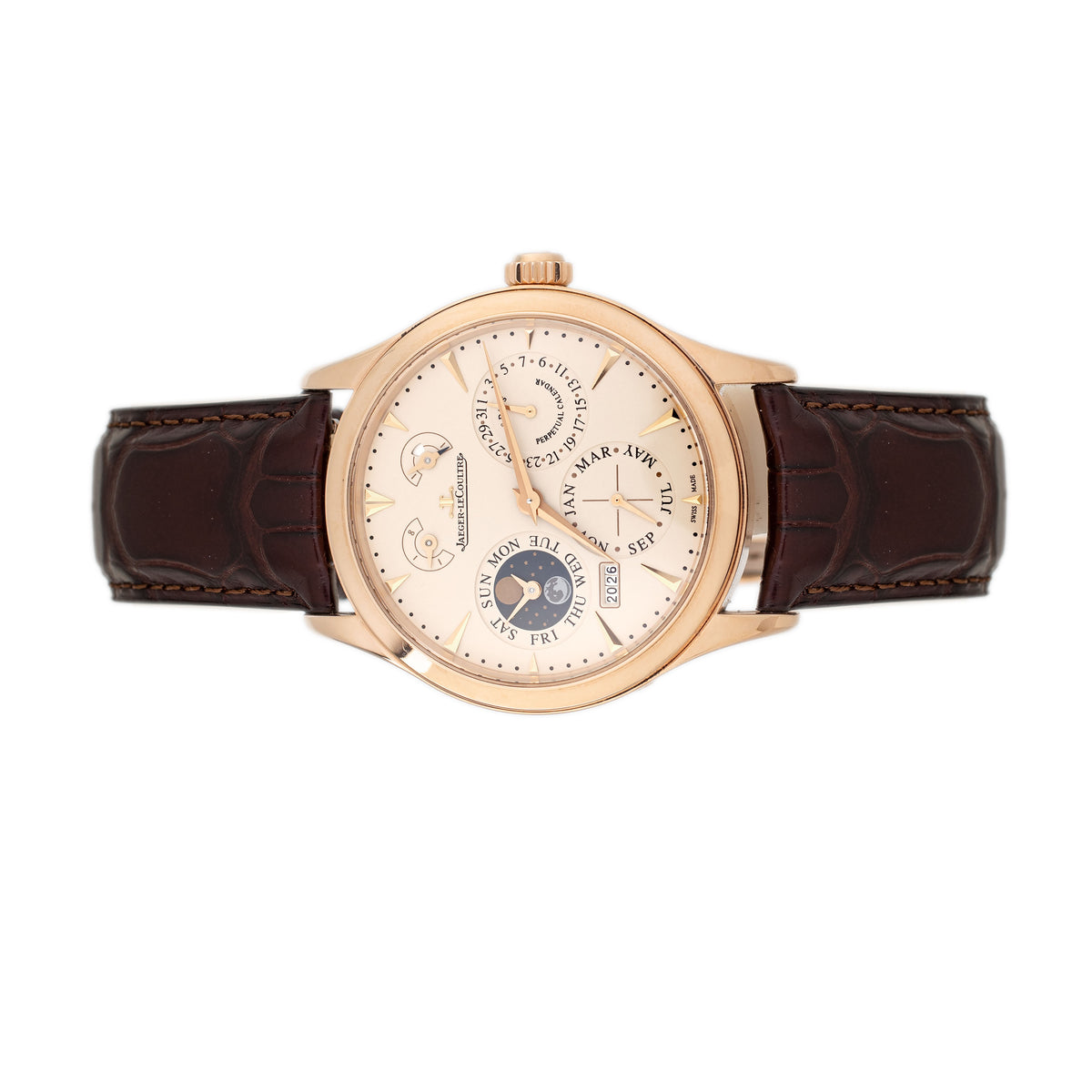 Jaeger-LeCoultre Master Eight Days Perpetual Calendar Rose Gold White Dial 40mm Q1612420 Full Set