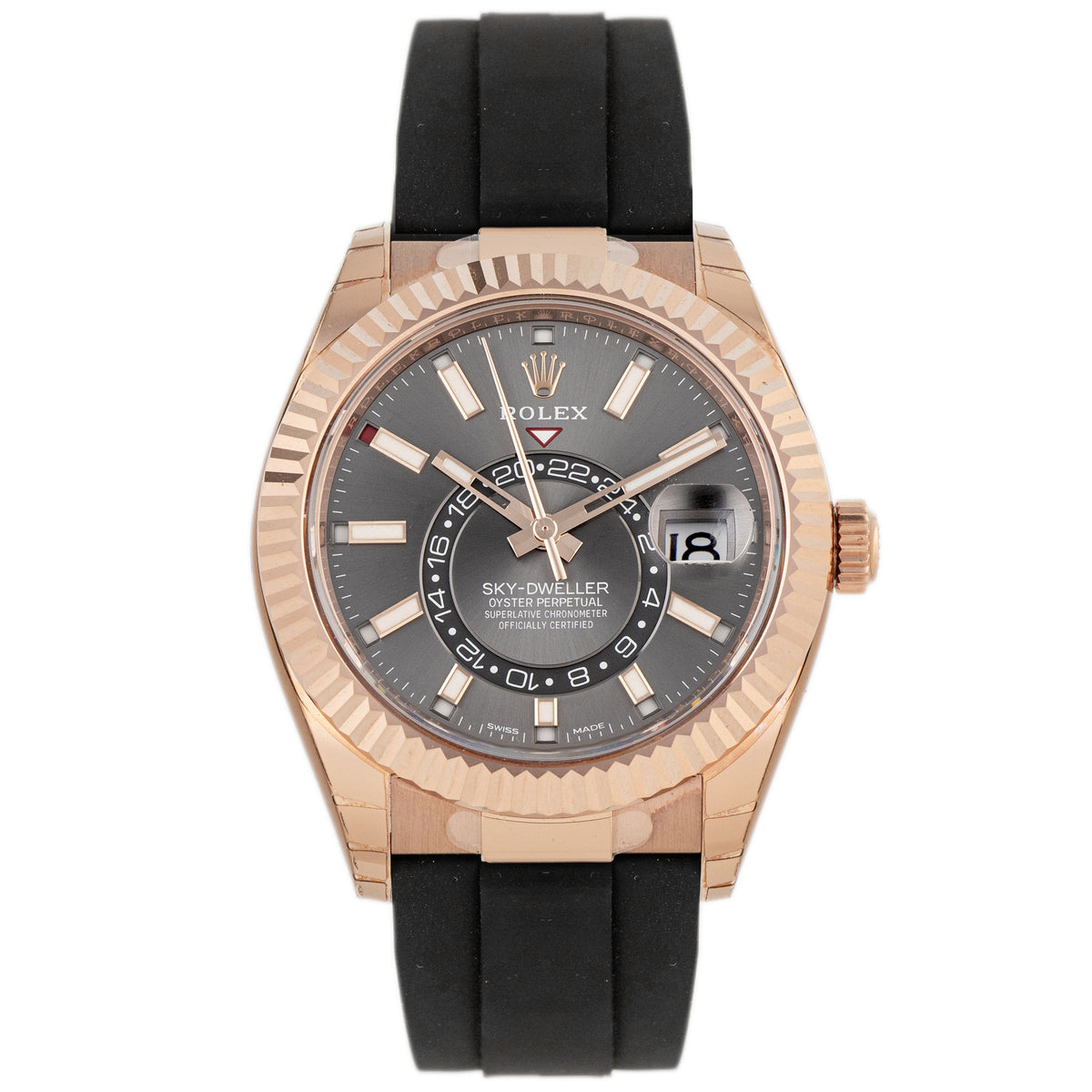 Rolex Sky-Dweller Rose Gold Gray Dial Oysterflex 42mm 326235 Full Set