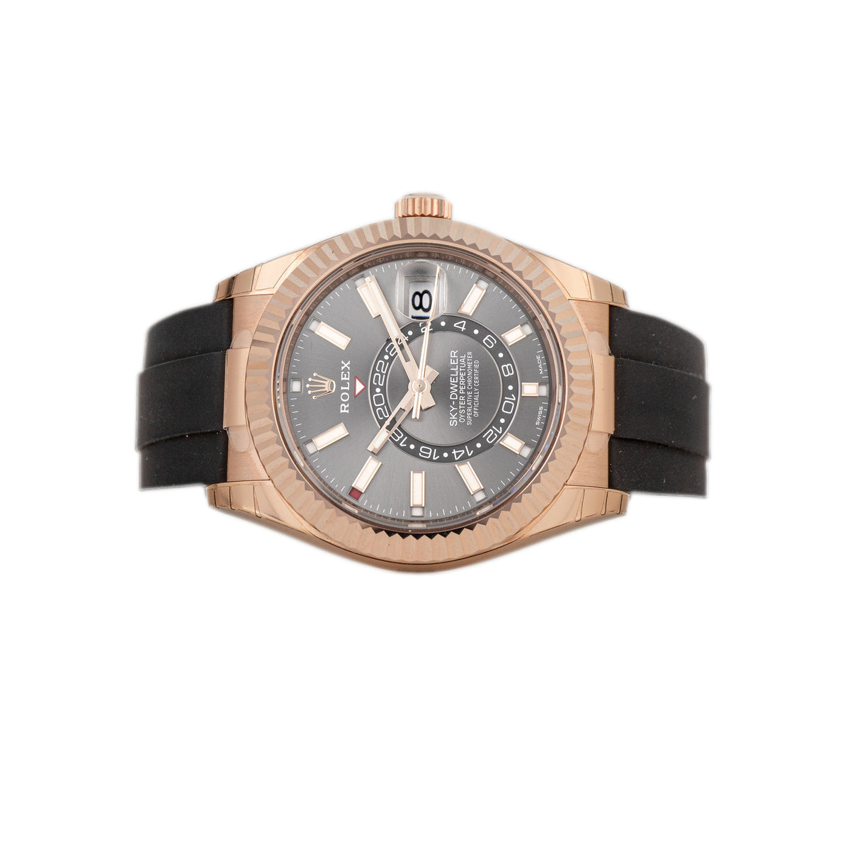Rolex Sky-Dweller Rose Gold Gray Dial Oysterflex 42mm 326235 Full Set