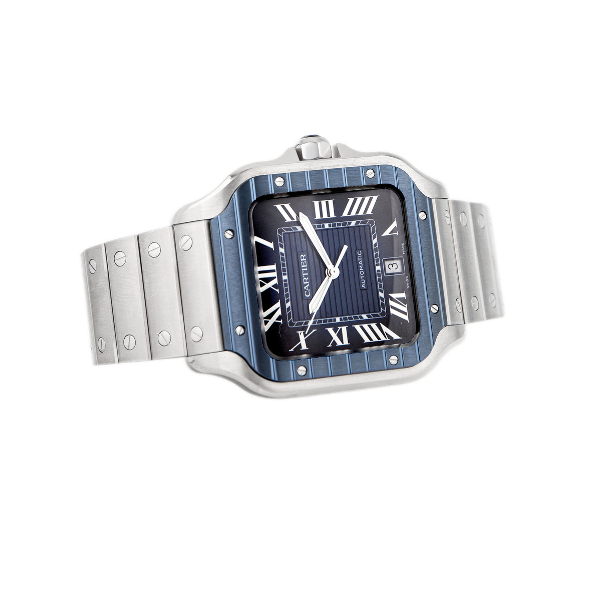 Cartier Santos Stainless Steel Blue Dial 39x47mm WSSA0048 Full Set